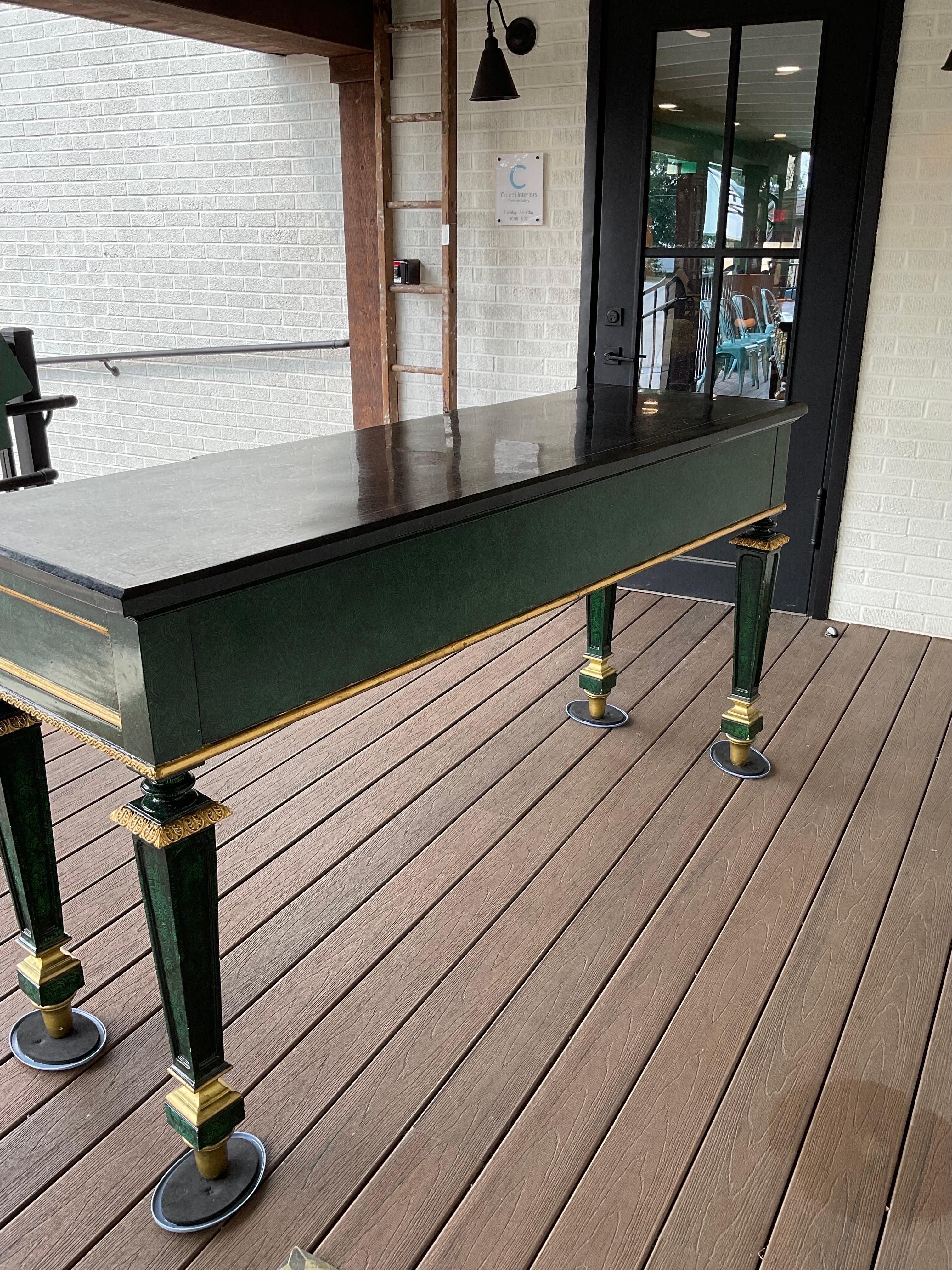 Louis XV Henredon Faux Malachite Console Table