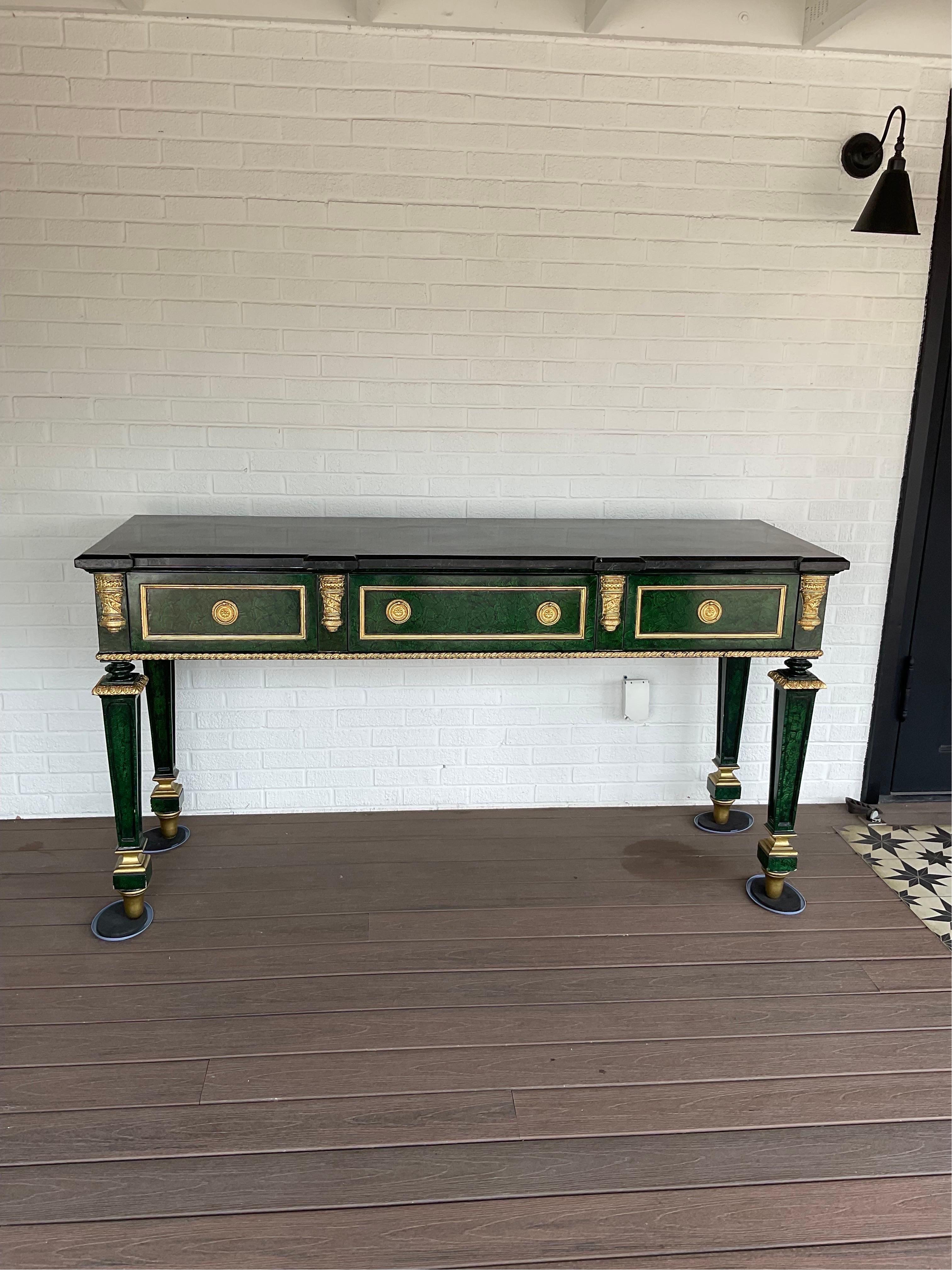 Henredon Faux Malachite Console Table In Excellent Condition In Hartville, OH