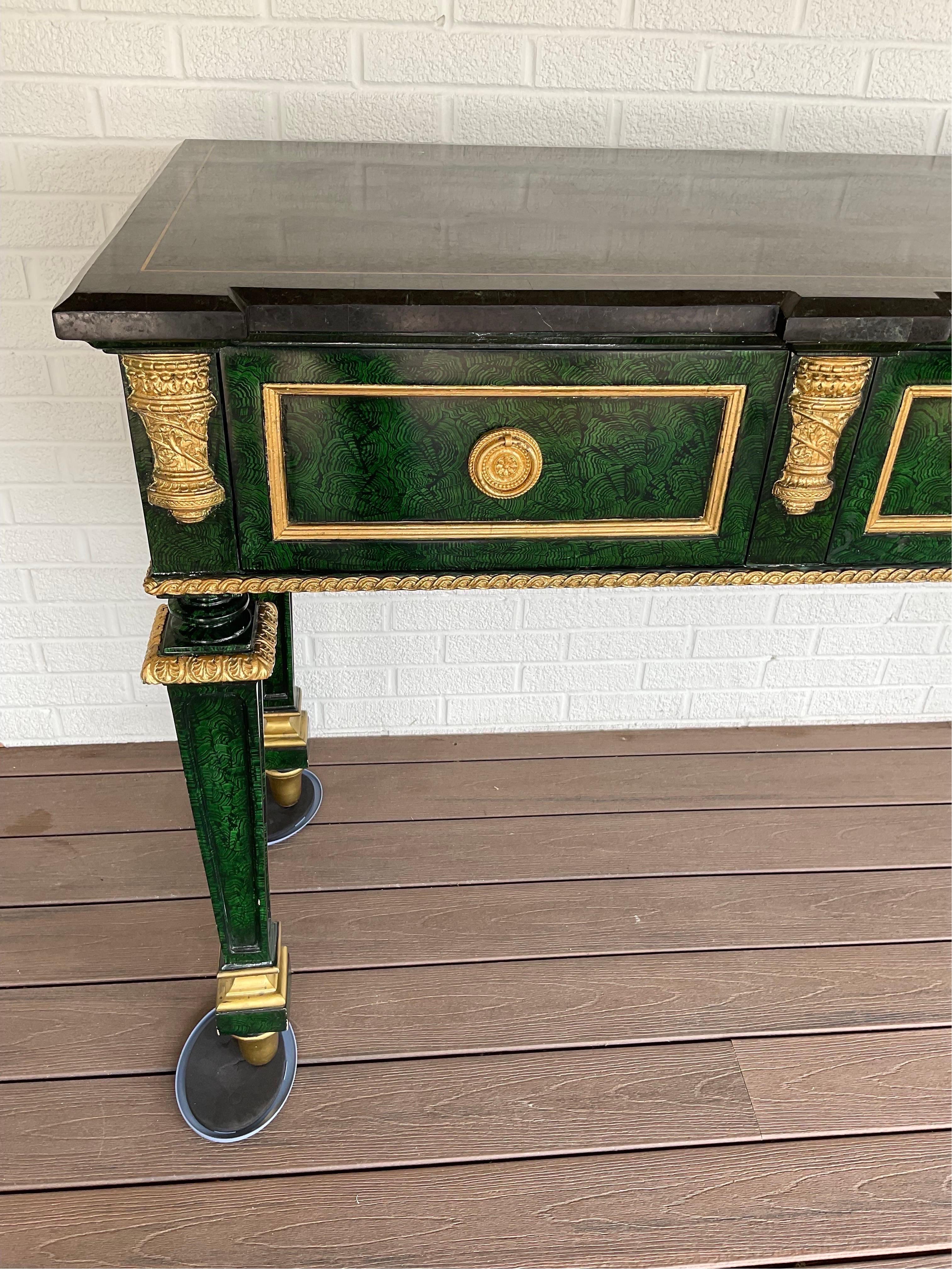 Late 20th Century Henredon Faux Malachite Console Table