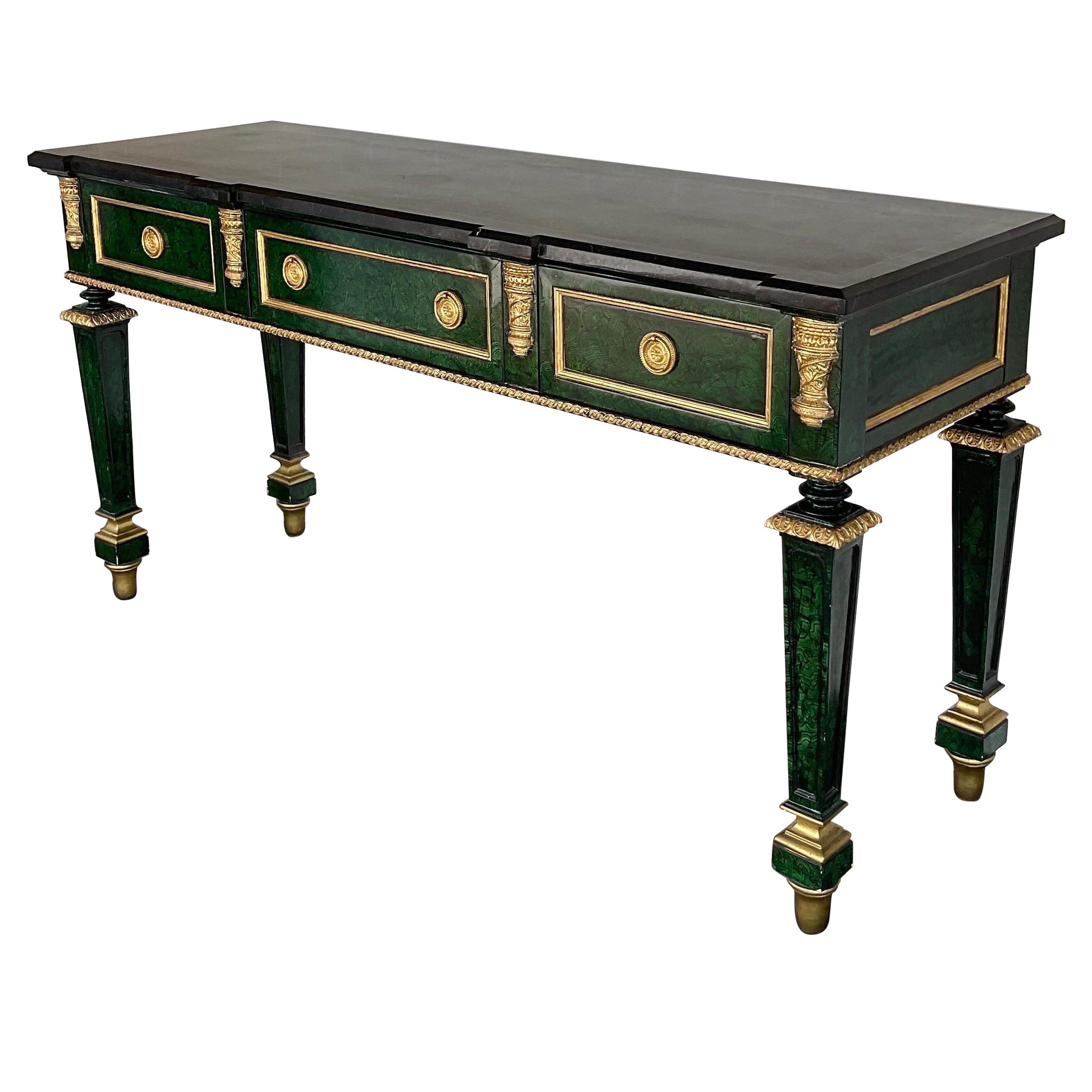 Henredon Faux Malachite Console Table