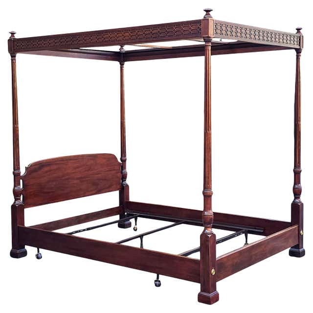 Canopy Racks For Rice Bed CRAFTIQUE Mahogany Chippendale Queen Size Rice Carved Four Poster ...