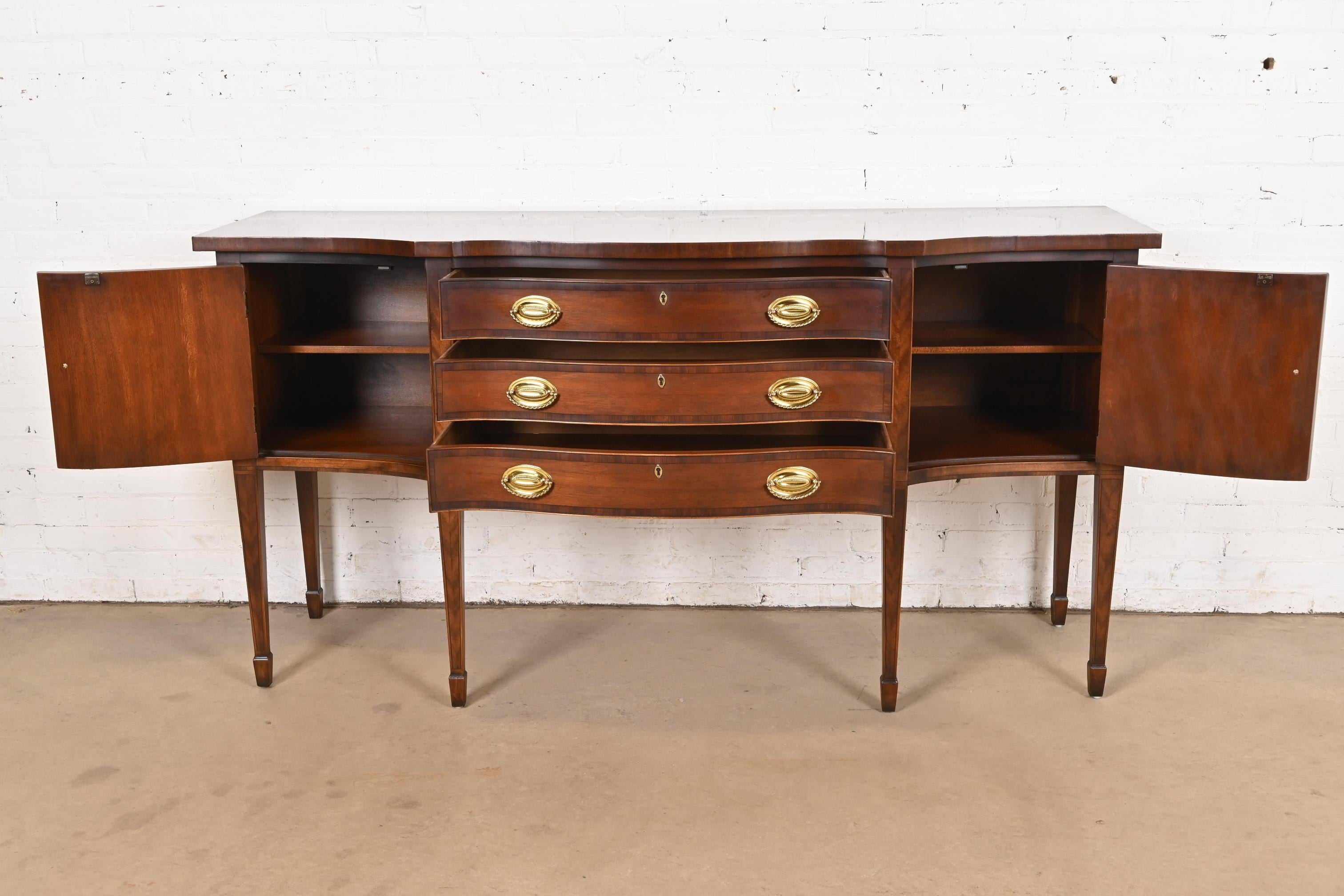 Brass Henredon Federal Mahogany Bow Front Sideboard Credenza