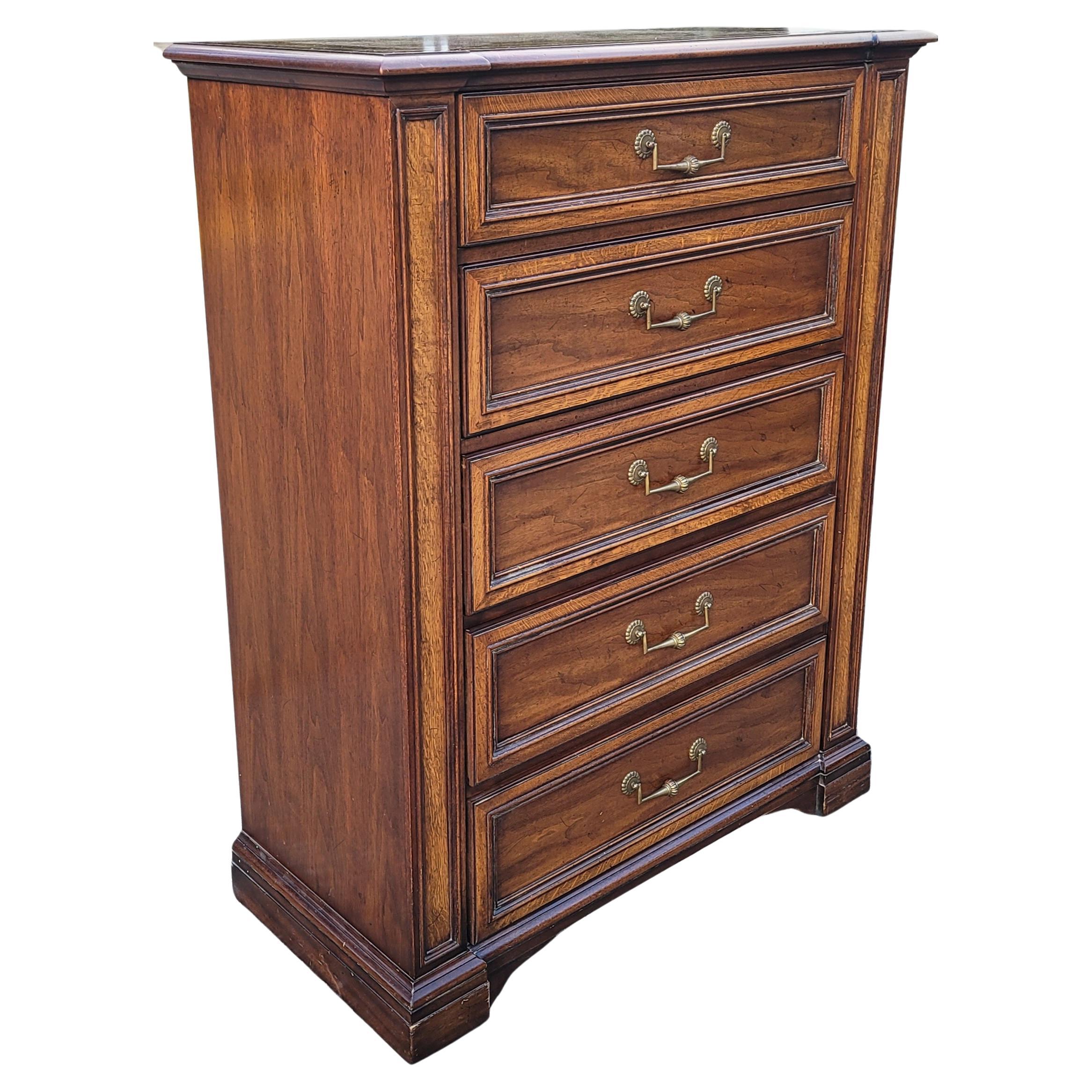 American Henredon Fine Furniture 5 Drawers Walnut and Mission Oak Chest of Drawers For Sale