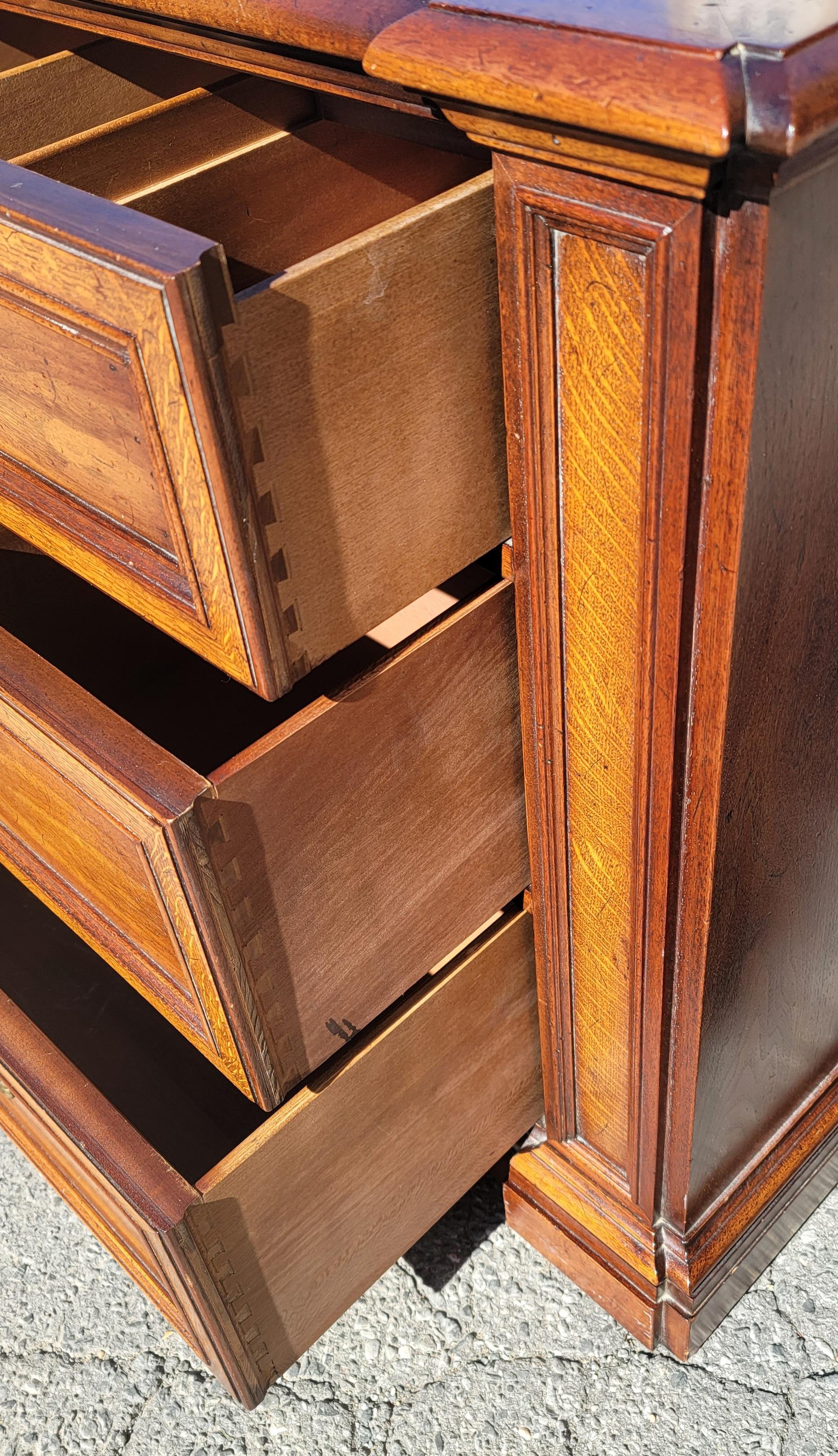 Woodwork Henredon Fine Furniture Walnut and Mission Oak 9-Drawer Rolling Triple Dresser For Sale