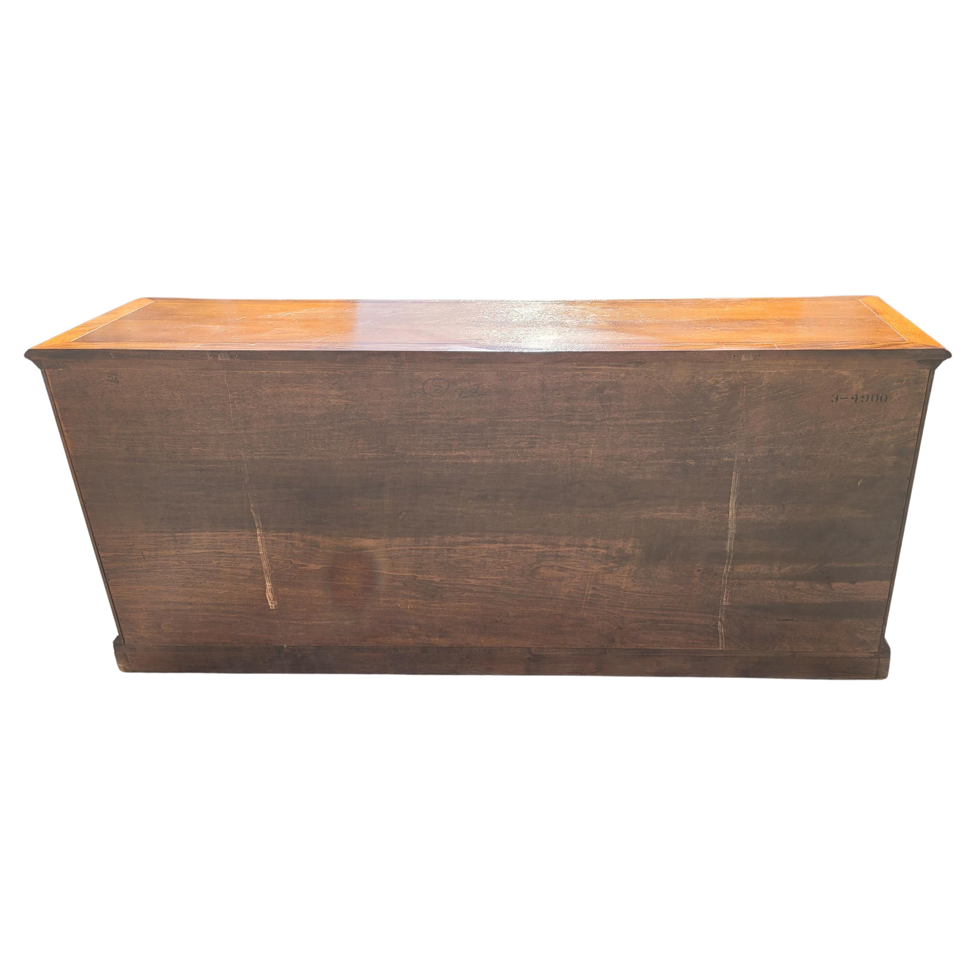 Brass Henredon Fine Furniture Walnut and Mission Oak 9-Drawer Rolling Triple Dresser For Sale