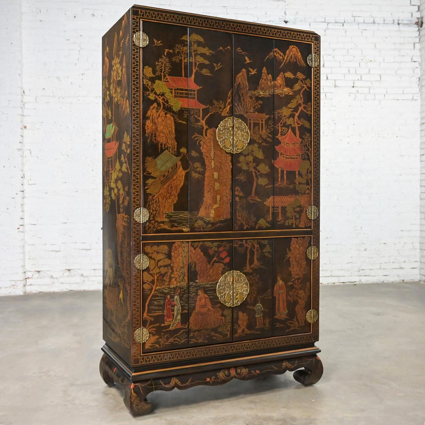 Henredon Folio 10 Chinoiserie Entertainment Storage Armoire Painted Scenic Desig In Good Condition For Sale In Topeka, KS