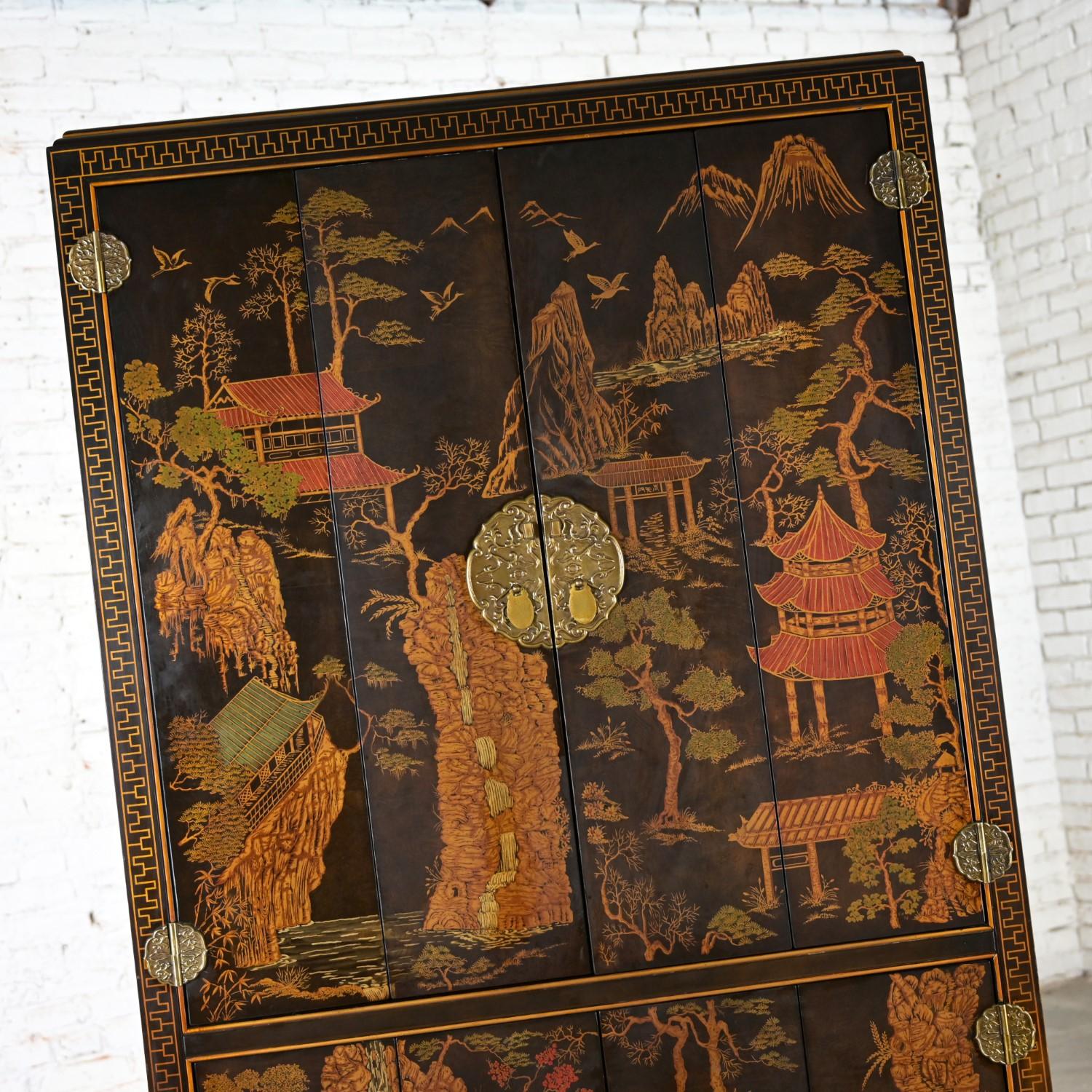 Henredon Folio 10 Chinoiserie Entertainment Storage Armoire Painted Scenic Desig For Sale 3