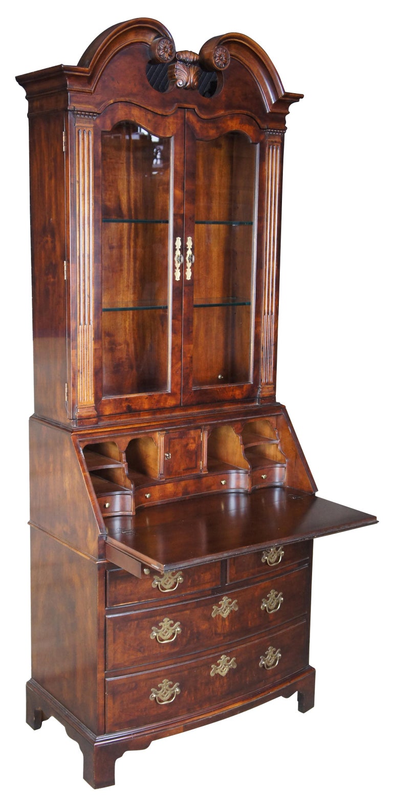 Henredon Folio 10 Walnut Chippendale Bowfront Secretary and Bookcase
