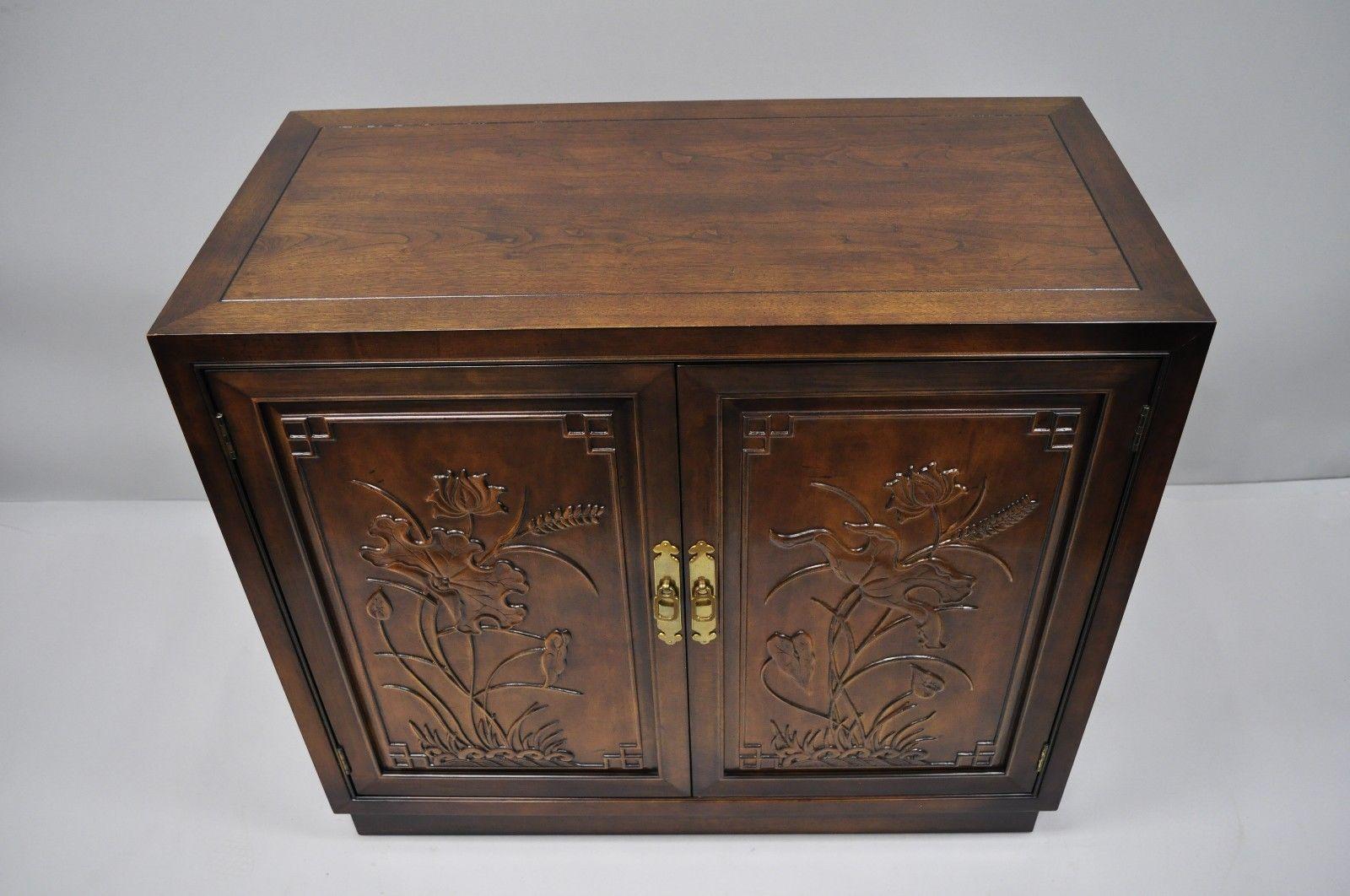 Henredon Folio 16 Asian Chinoiserie Floral Carved Oriental Server Cabinet, USA 2