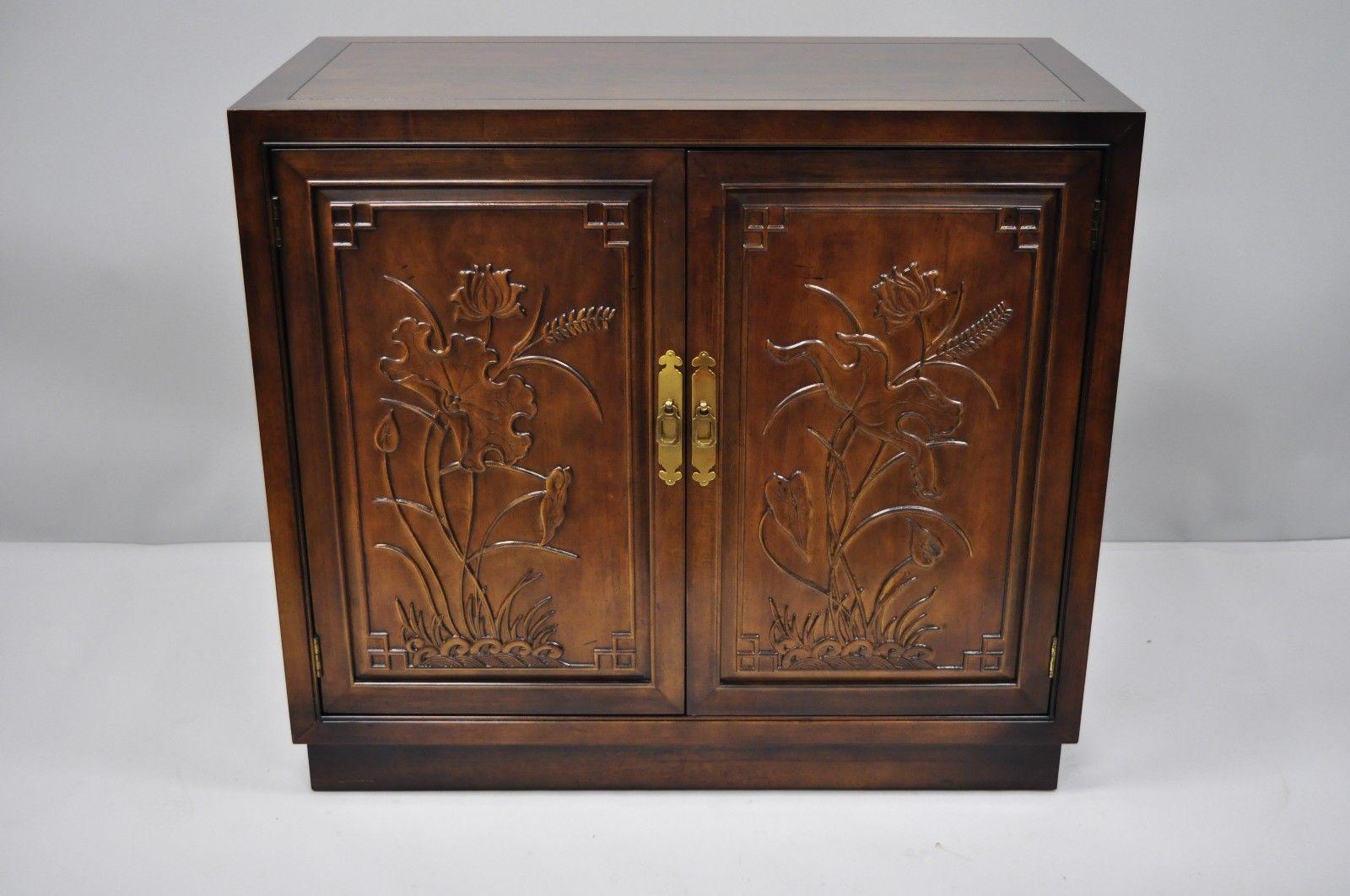 Henredon Folio 16 Asian Chinoiserie Floral Carved Oriental Server Cabinet, USA 4