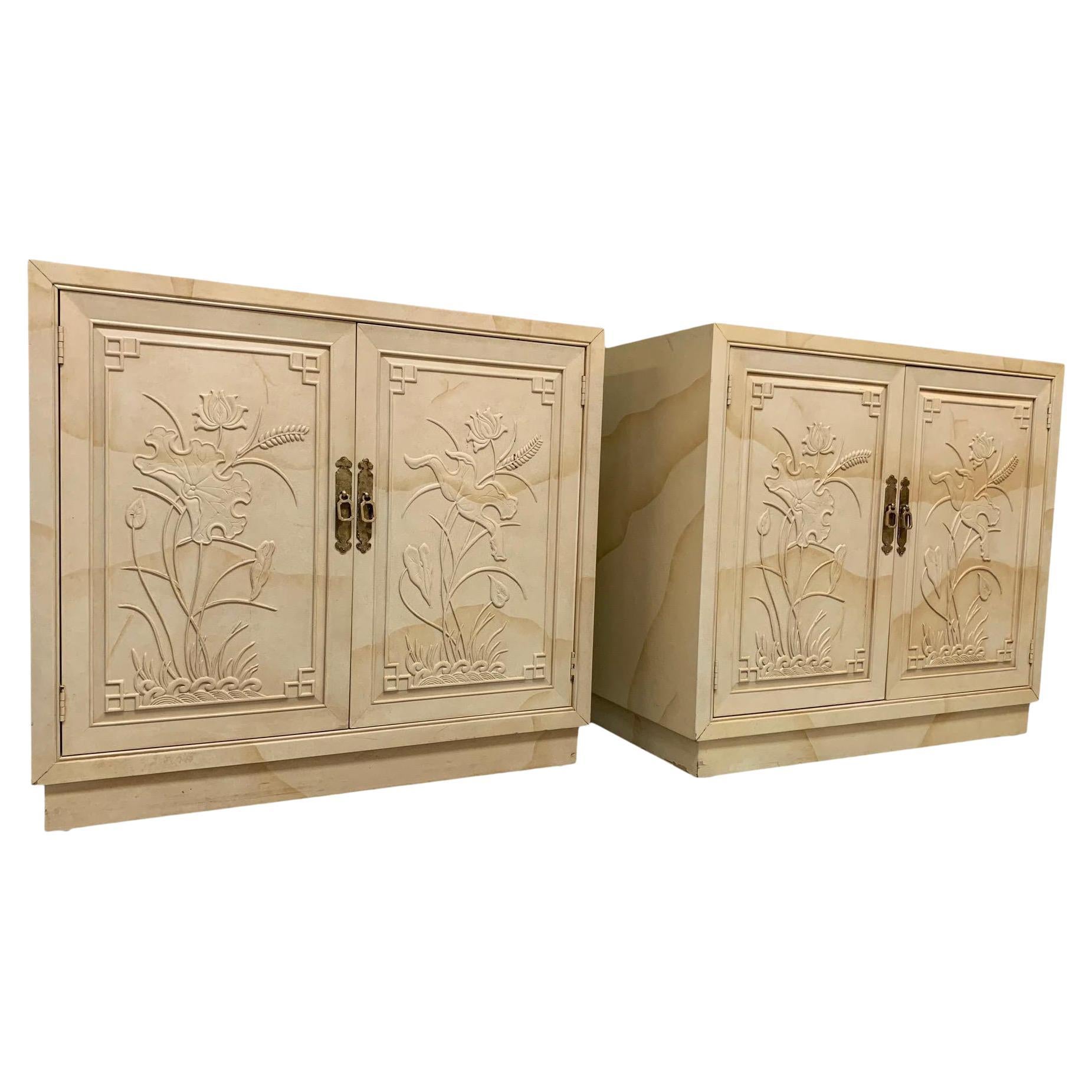 Henredon "Folio 16" Asian Faux Goatskin Cabinets, a Pair