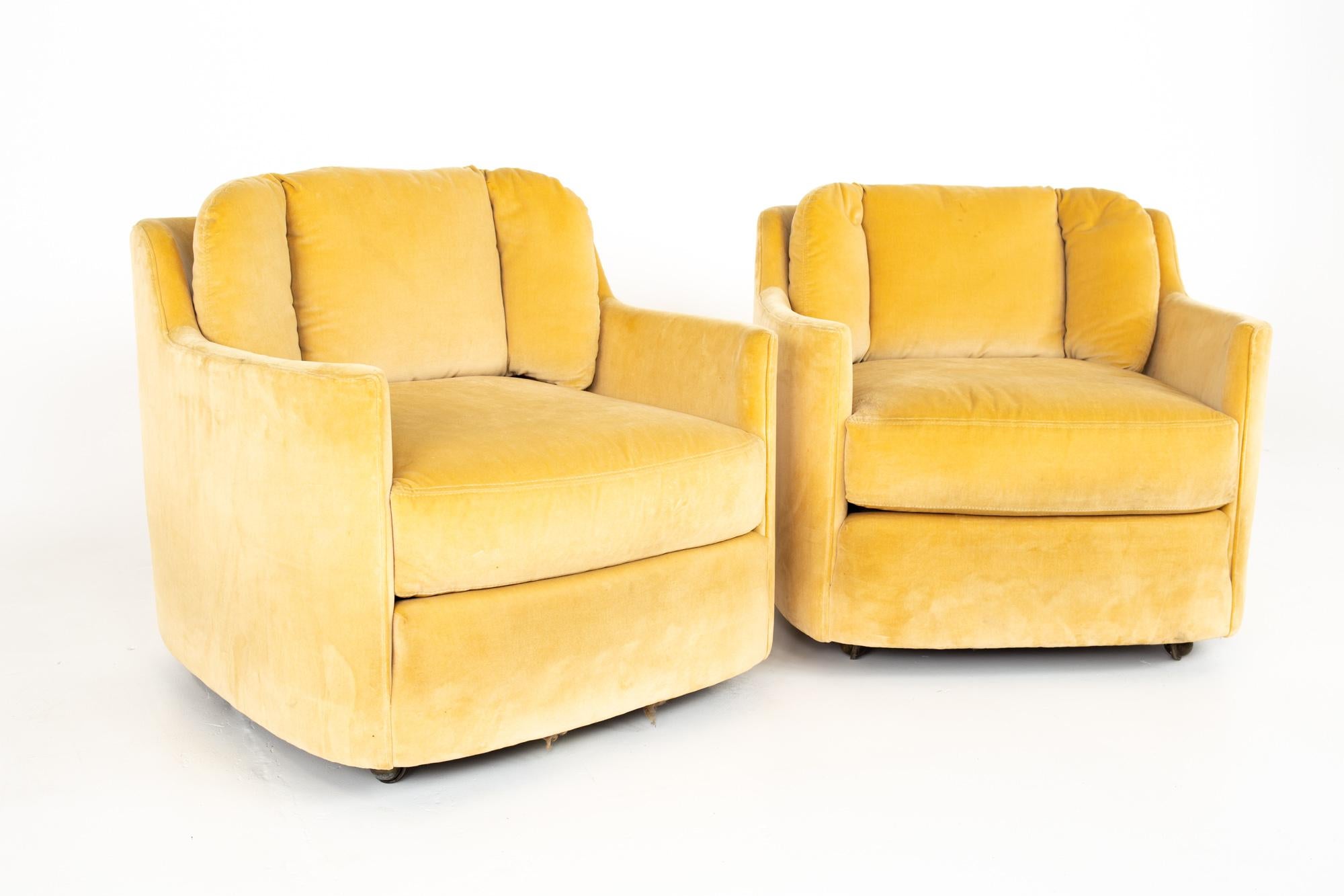 Henredon Folio 500 midcentury Barrel lounge chairs - pair
Each chair measures: 30.5 wide x 34.25 deep x 28 high, with a seat height of 17 inches

Each piece of furniture is available in what we call restored vintage condition. Upon purchase it is