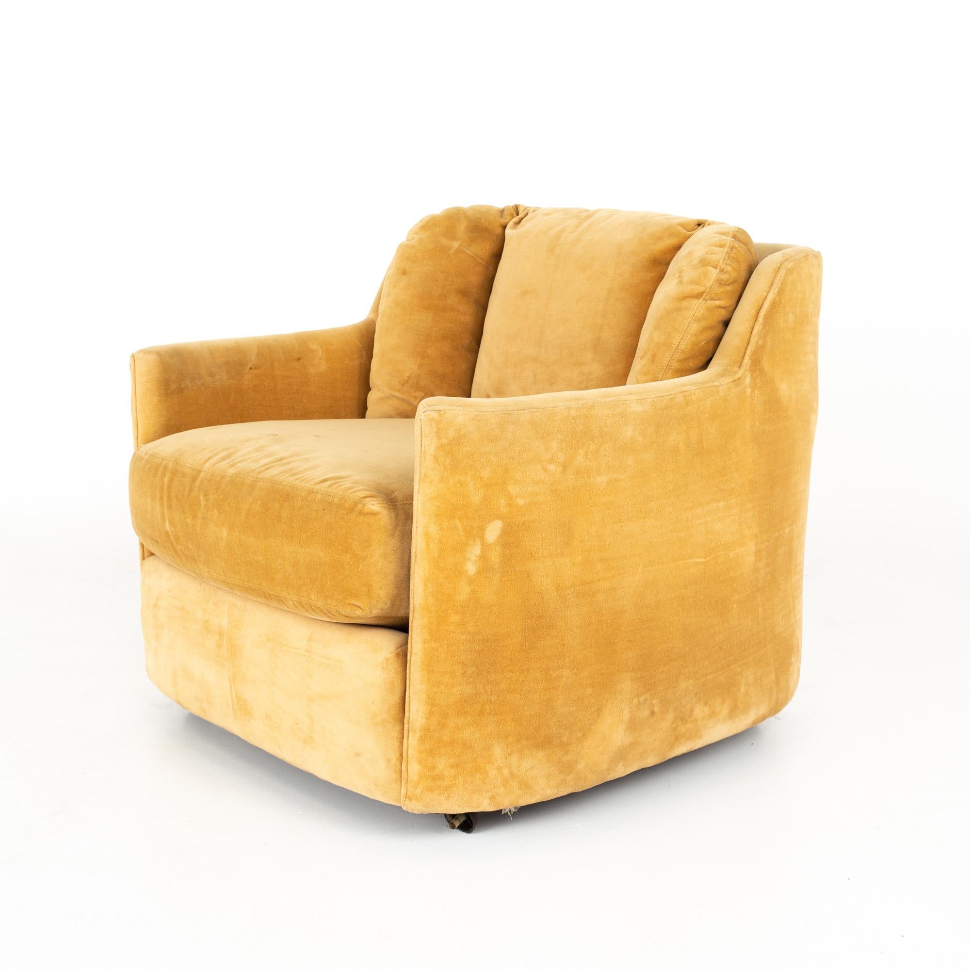 Upholstery Henredon Folio 500 Midcentury Barrel Lounge Chairs, Pair