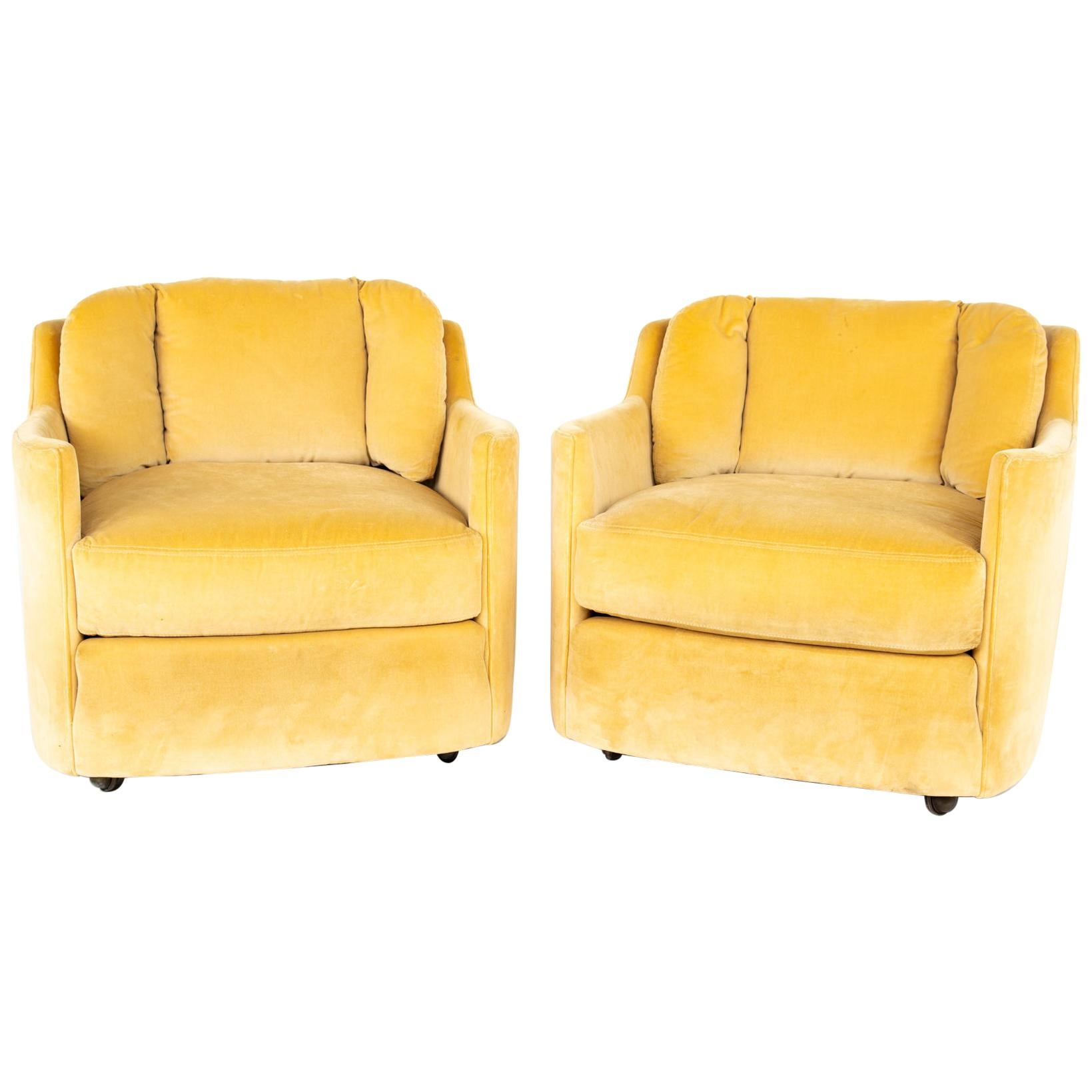 Henredon Folio 500 Midcentury Barrel Lounge Chairs, Pair
