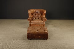 Henredon para Ralph Lauren Silla y otomana Wingback de cuero para escritor, firmadas