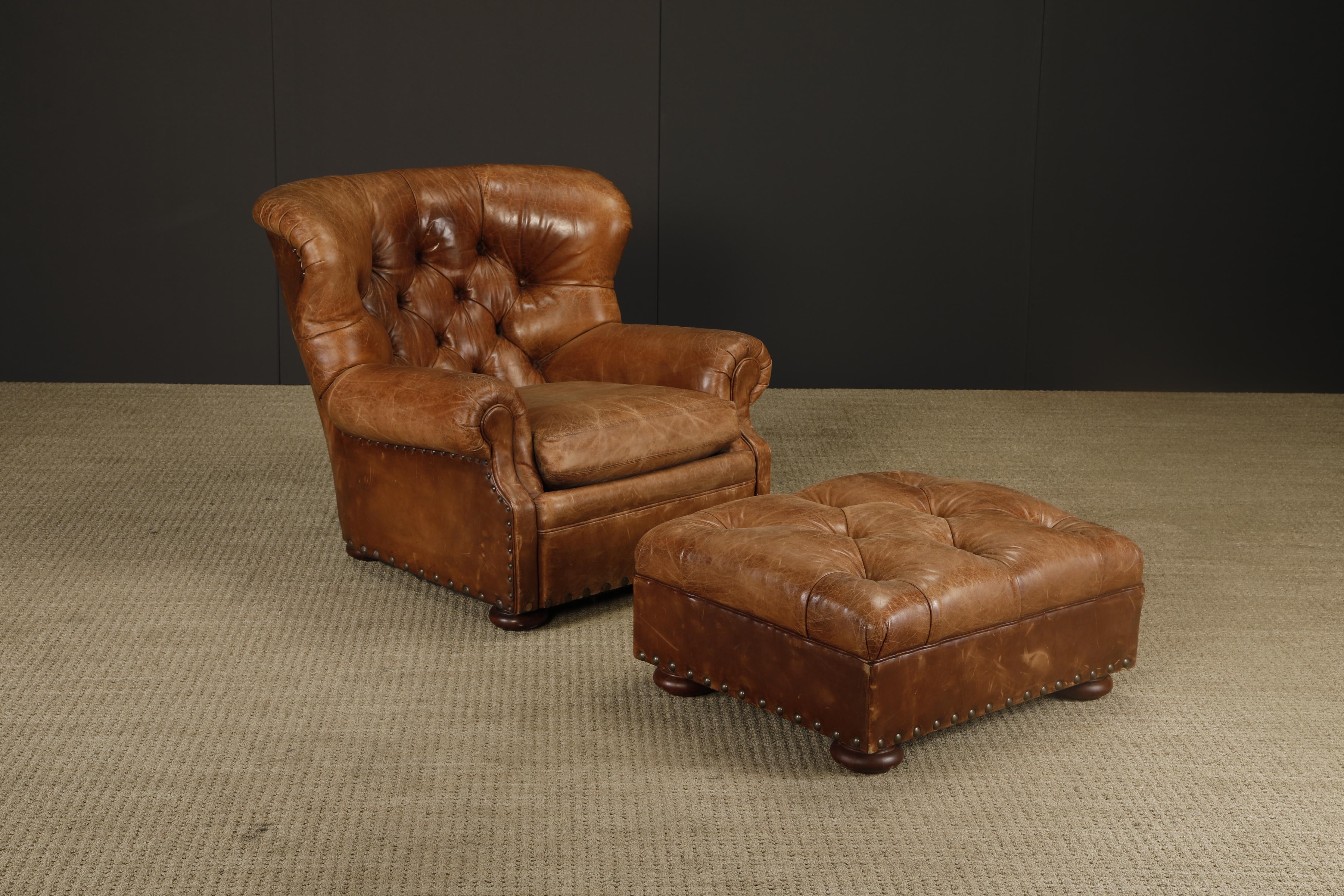 Américain Henredon for Ralph Lauren Leather Wingback Writer's Club Chair & Ottoman, signé en vente