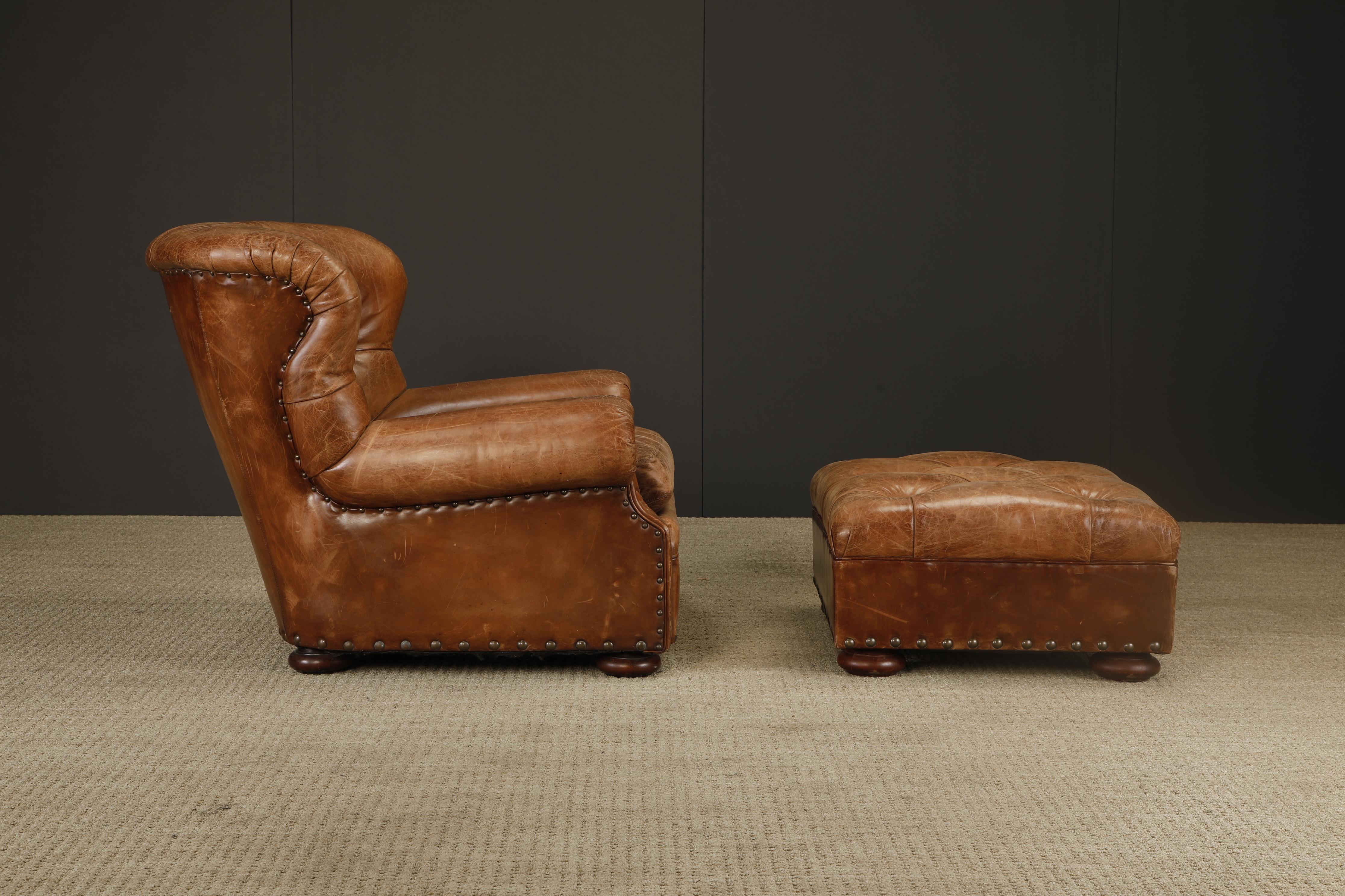 Henredon for Ralph Lauren Leather Wingback Writer's Club Chair & Ottoman, signé Bon état - En vente à Los Angeles, CA