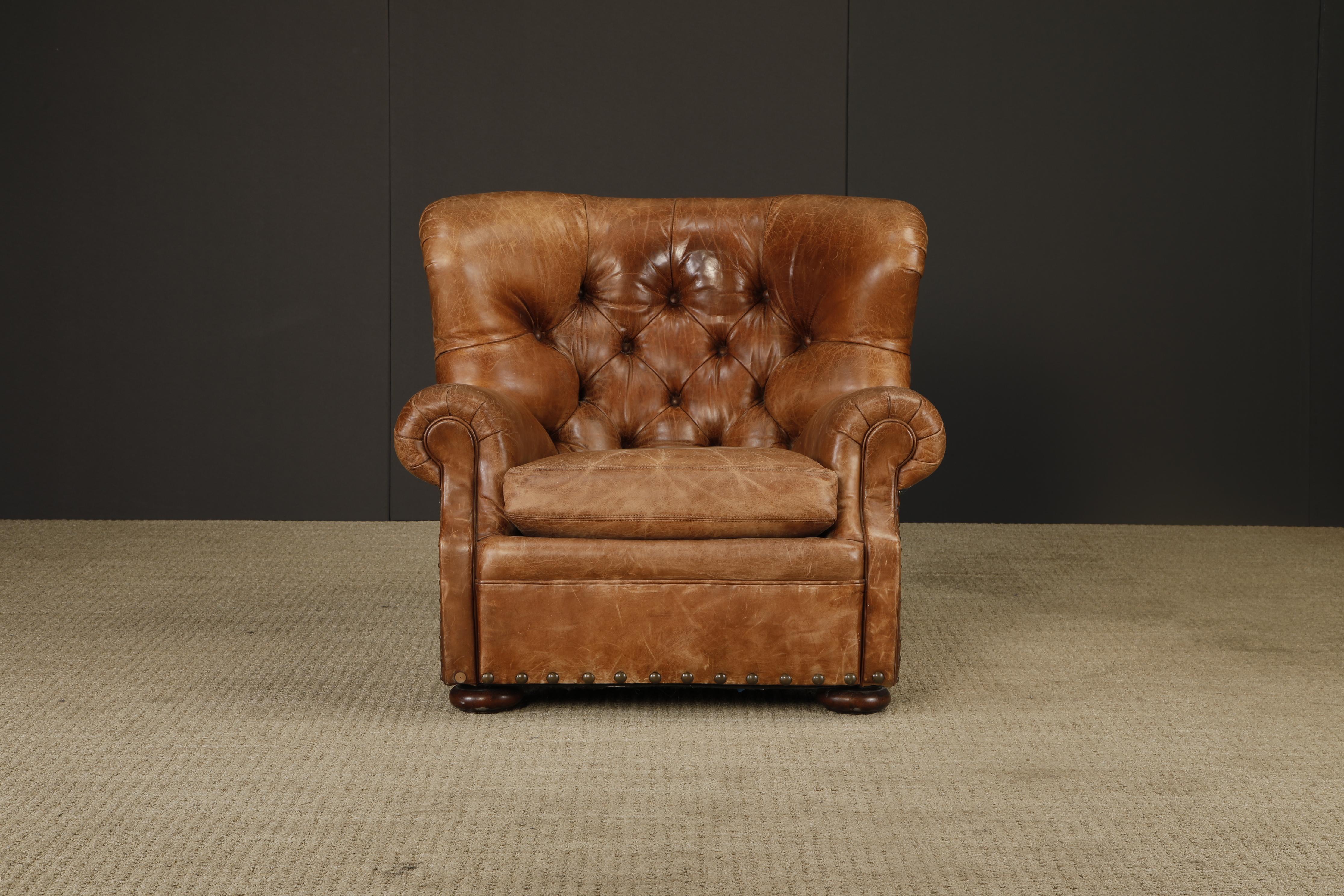 XXIe siècle et contemporain Henredon for Ralph Lauren Leather Wingback Writer's Club Chair & Ottoman, signé en vente