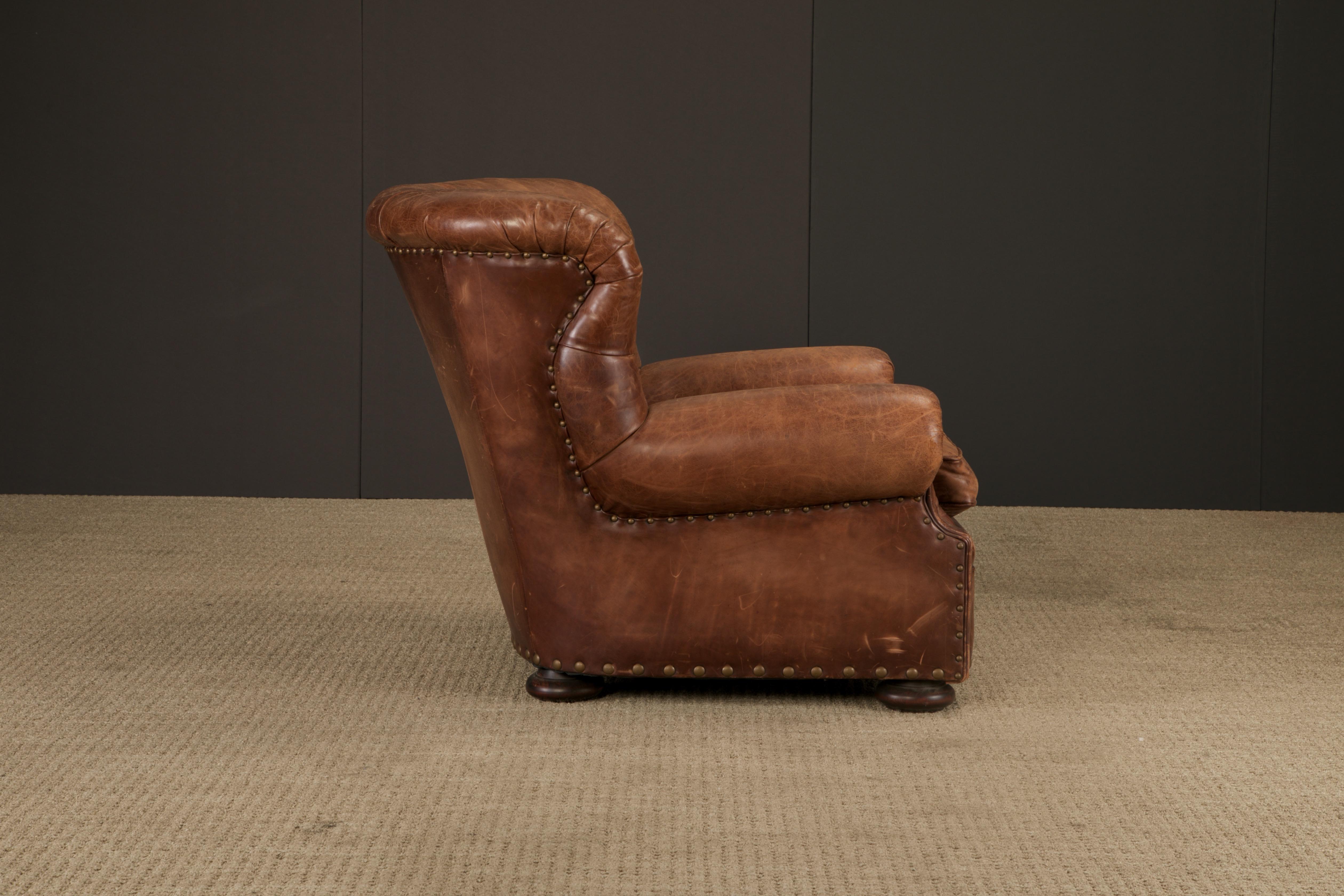 Henredon for Ralph Lauren Thick Leather Wingback Writer's Club Chair, Signed For Sale 6