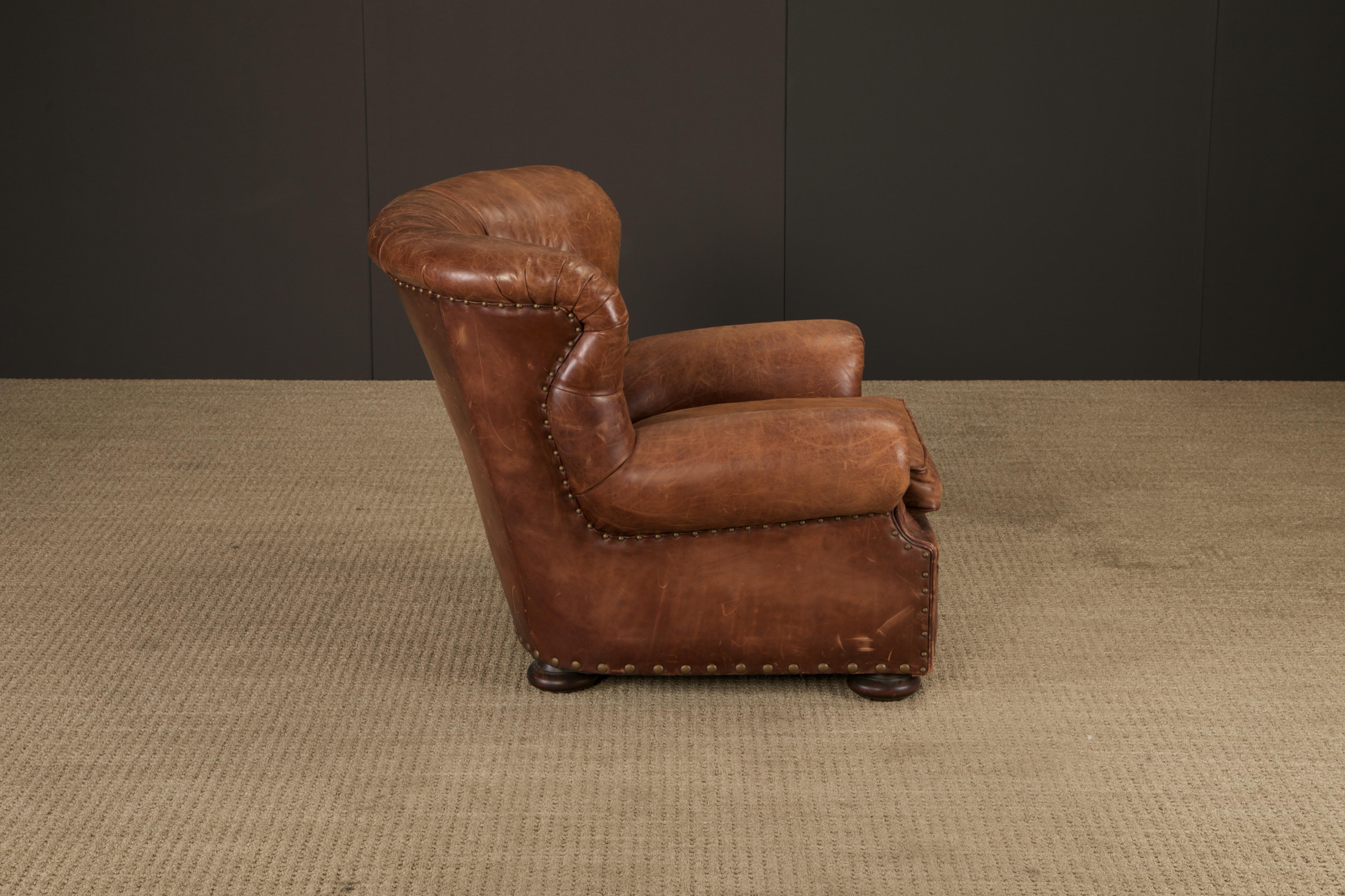 Henredon for Ralph Lauren Thick Leather Wingback Writer's Club Chair, Signed For Sale 7