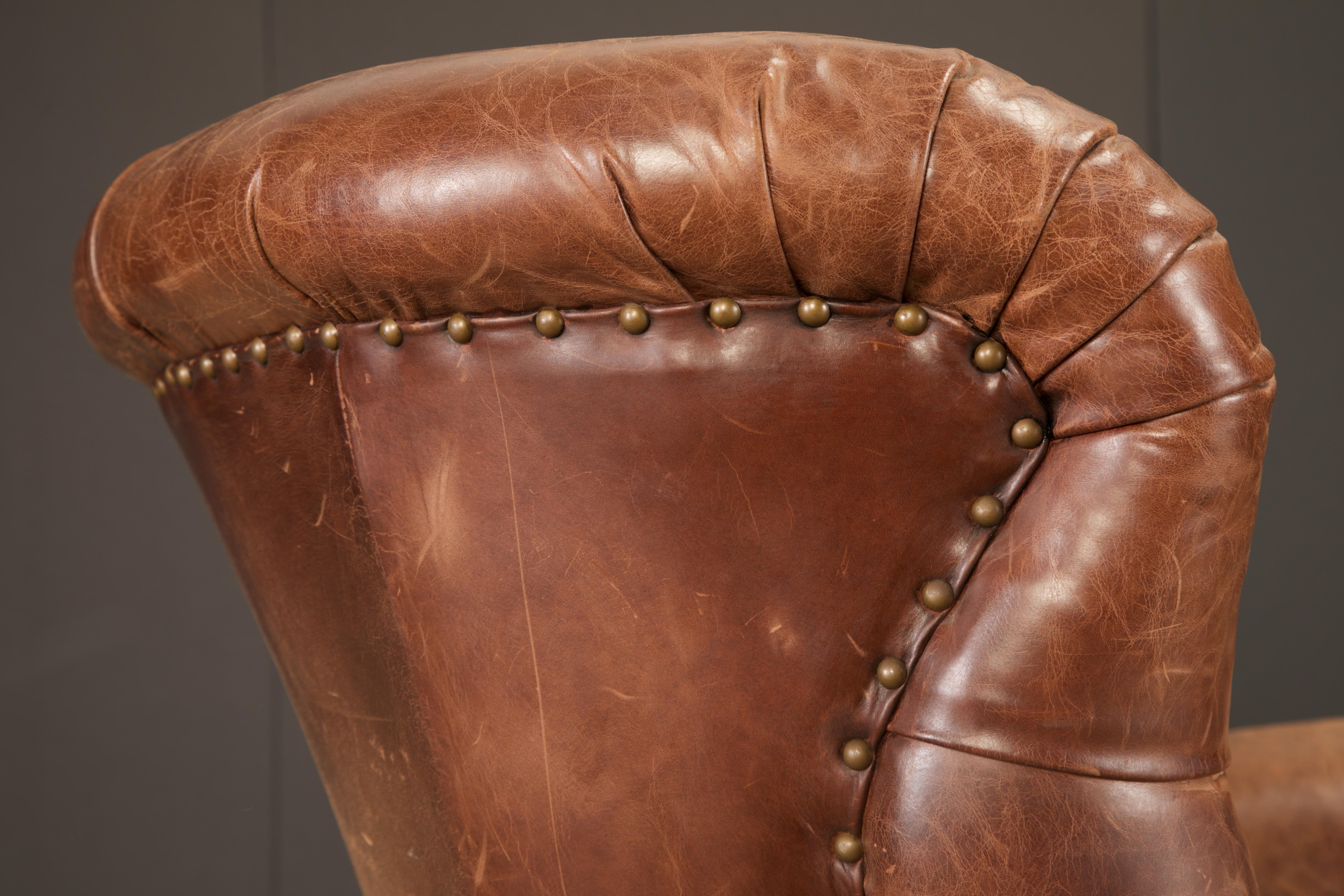 Henredon for Ralph Lauren Thick Leather Wingback Writer's Club Chair, Signed For Sale 9