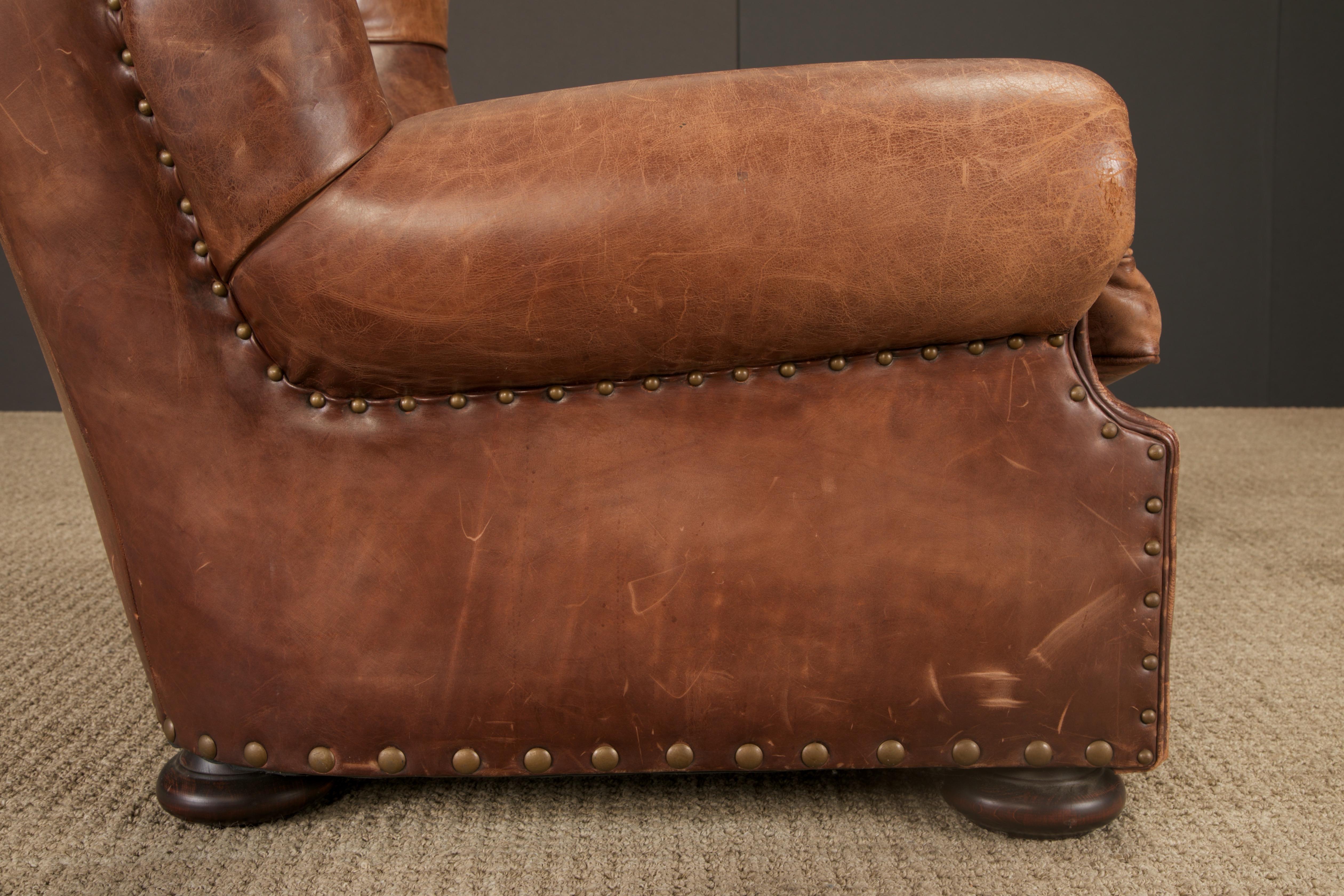 Henredon for Ralph Lauren Thick Leather Wingback Writer's Club Chair, Signed For Sale 10