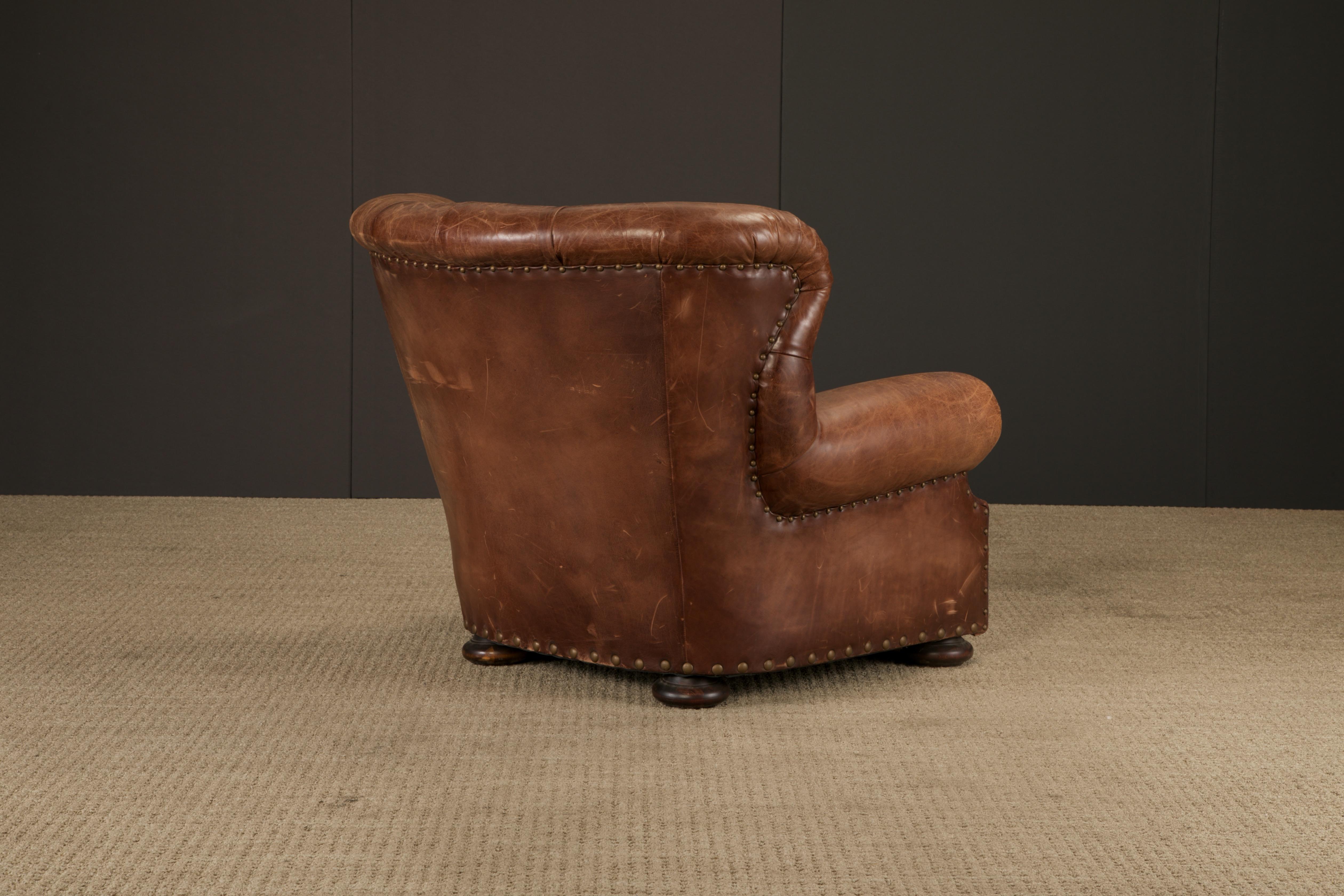 Henredon for Ralph Lauren Thick Leather Wingback Writer's Club Chair, Signed For Sale 11
