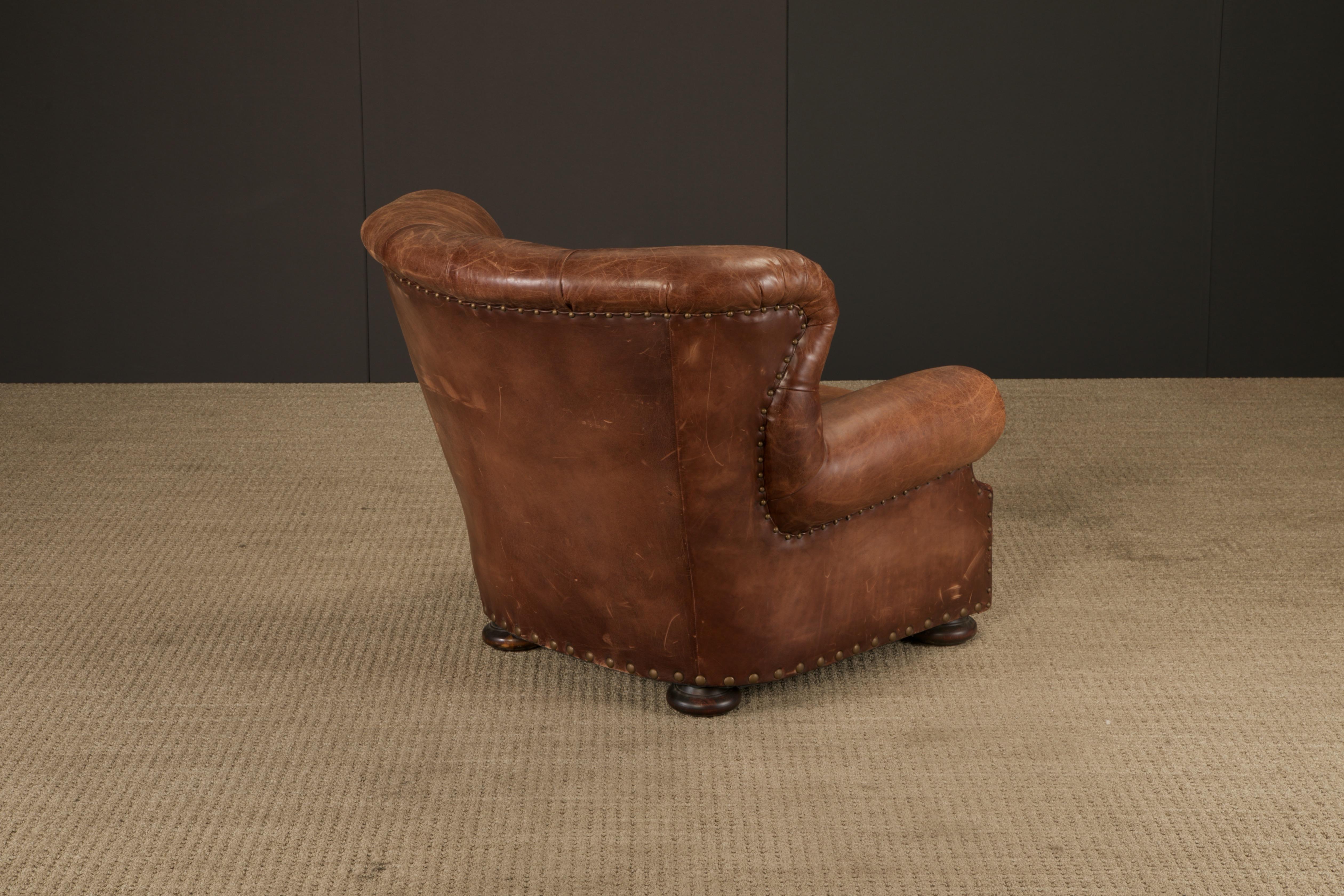 Henredon for Ralph Lauren Thick Leather Wingback Writer's Club Chair, Signed For Sale 12