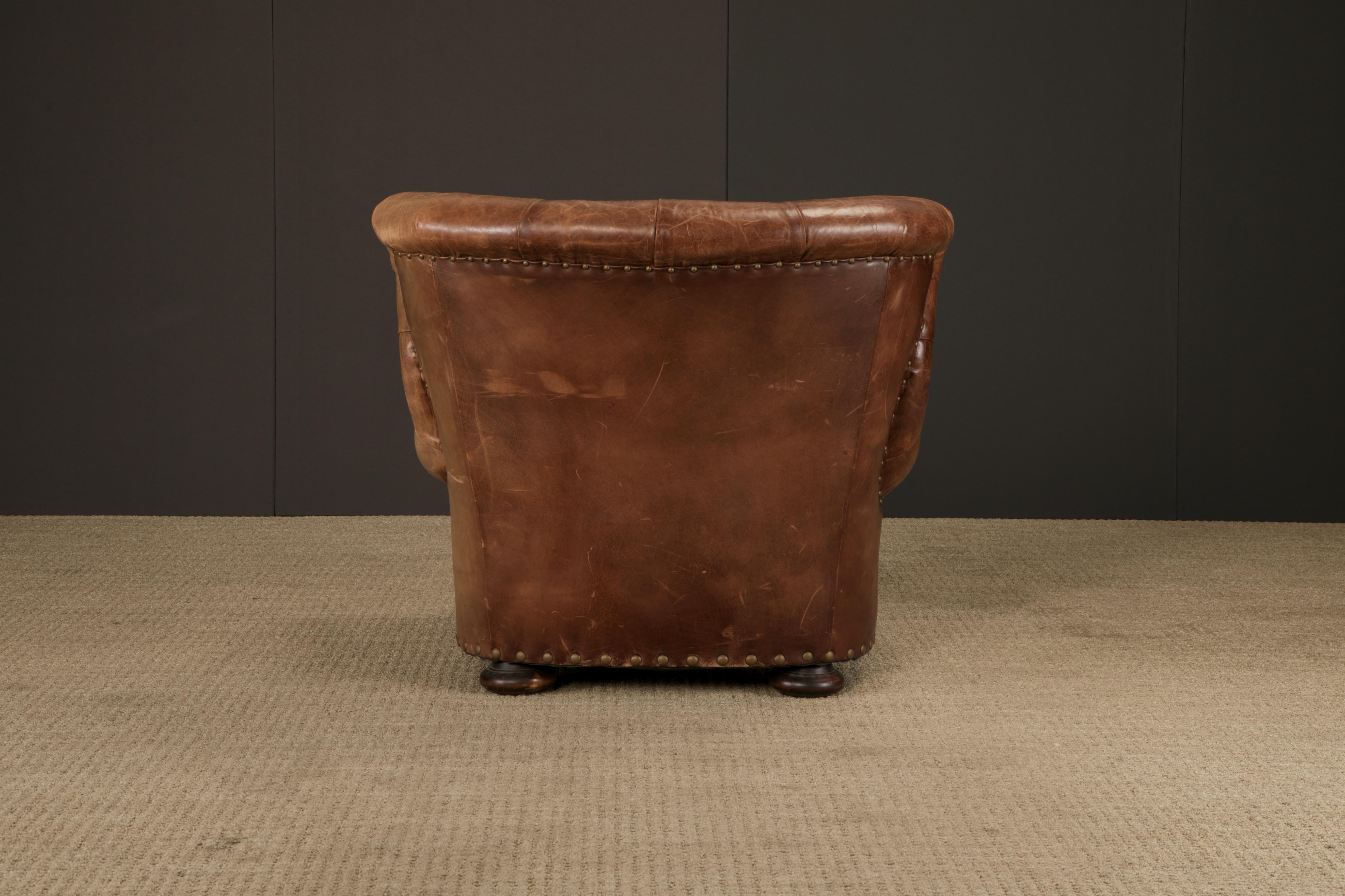 Henredon for Ralph Lauren Thick Leather Wingback Writer's Club Chair, Signed For Sale 13