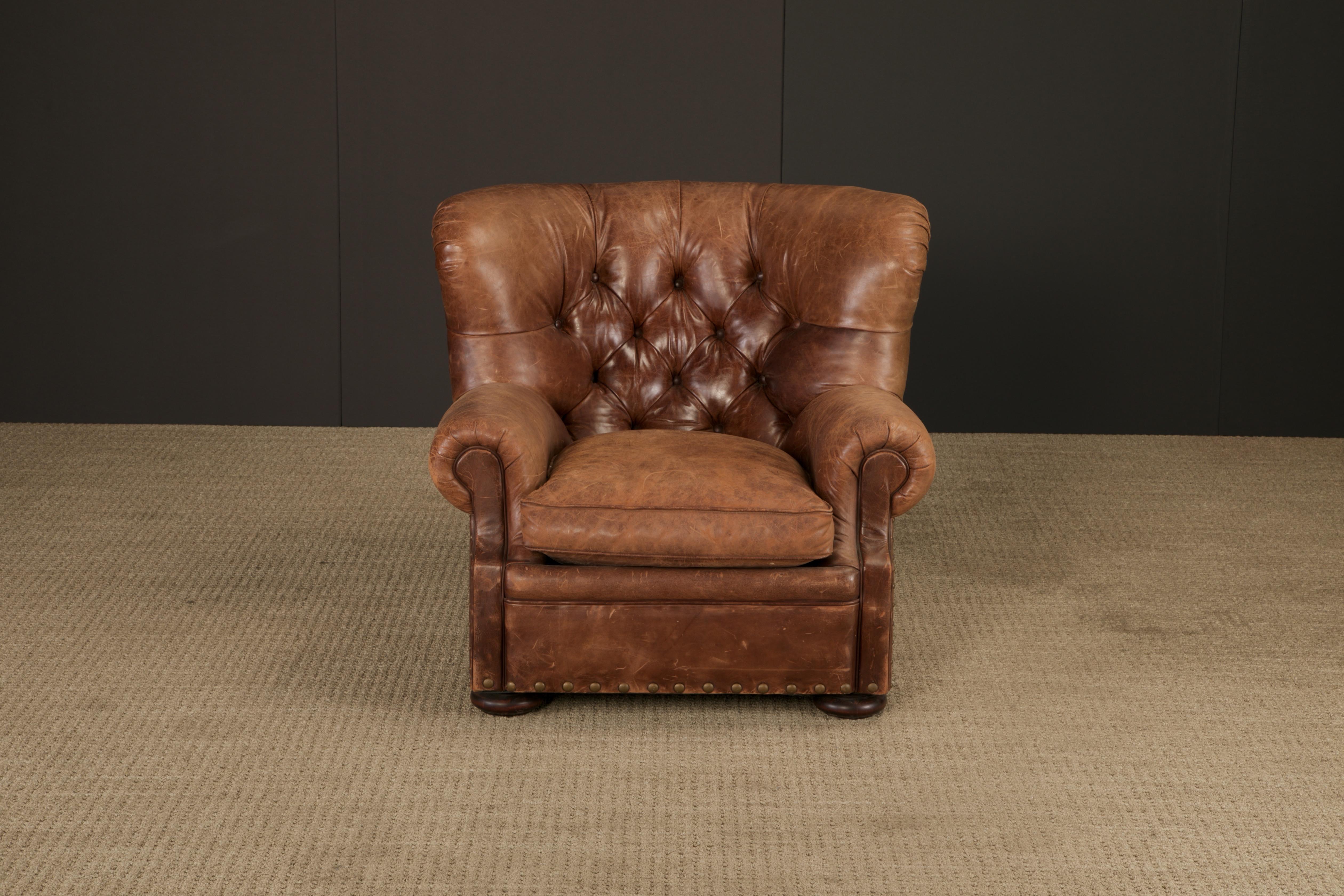 Modern Henredon for Ralph Lauren Thick Leather Wingback Writer's Club Chair, Signed For Sale
