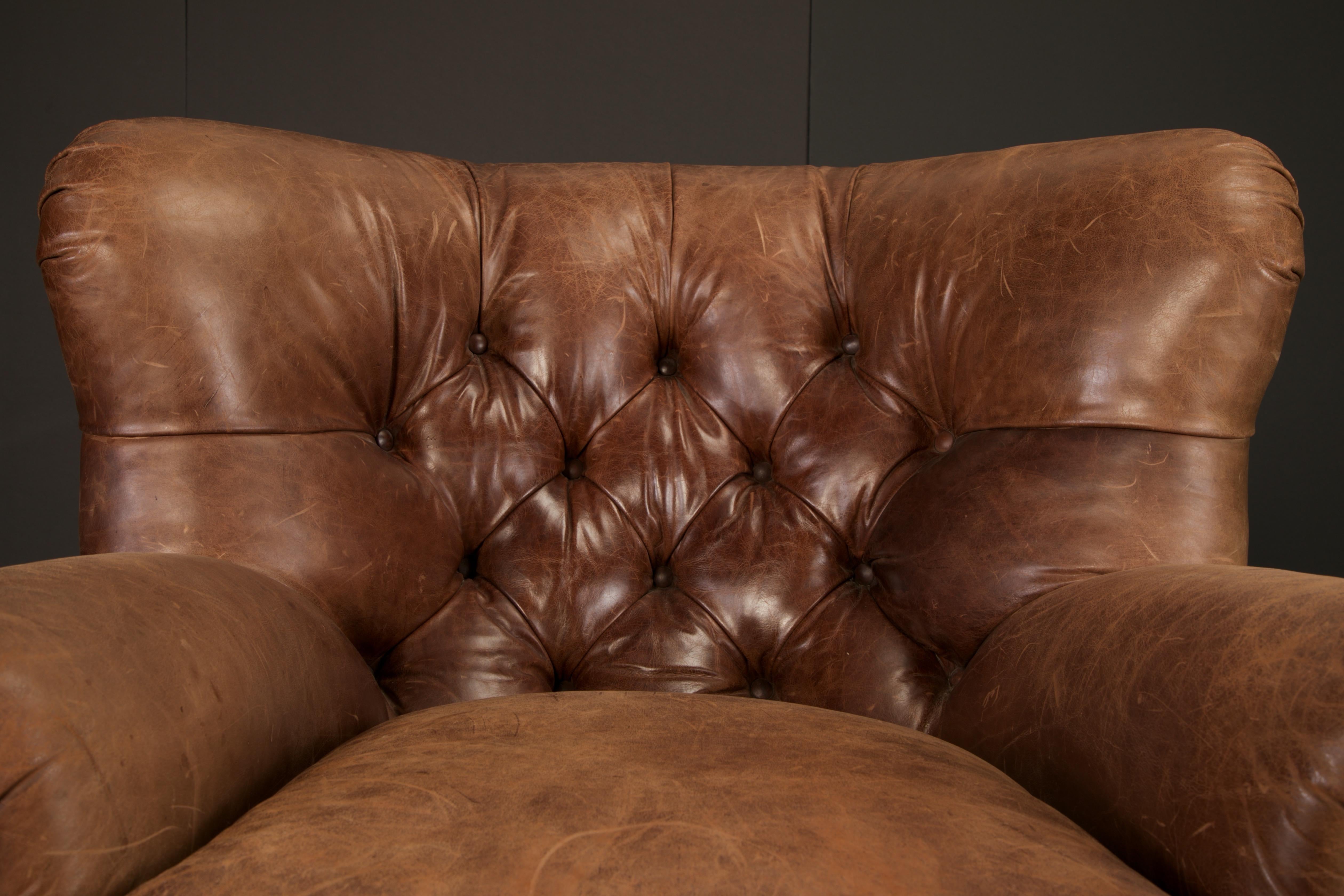 Henredon for Ralph Lauren Thick Leather Wingback Writer's Club Chair, Signed In Good Condition For Sale In Los Angeles, CA