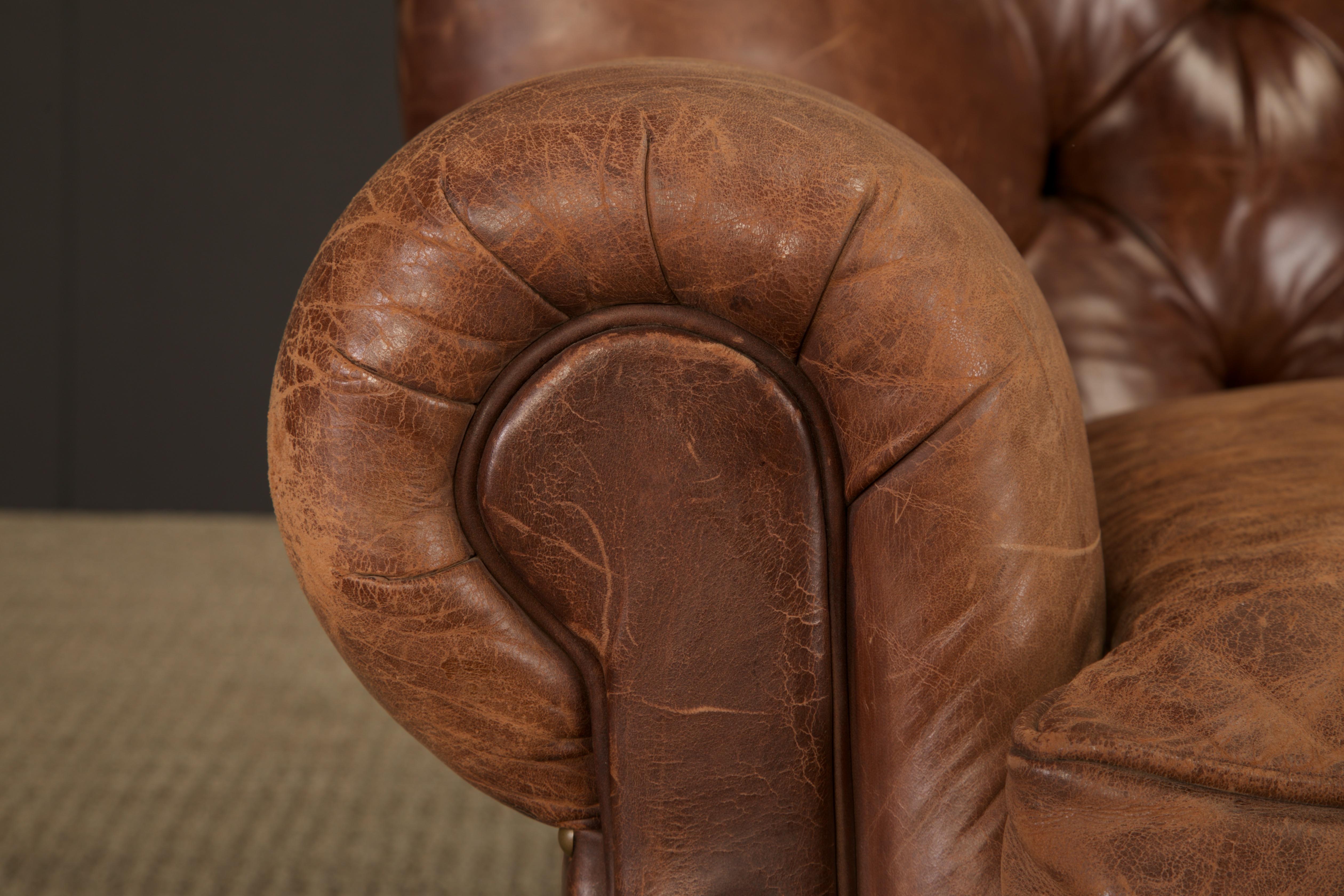 Contemporary Henredon for Ralph Lauren Thick Leather Wingback Writer's Club Chair, Signed For Sale