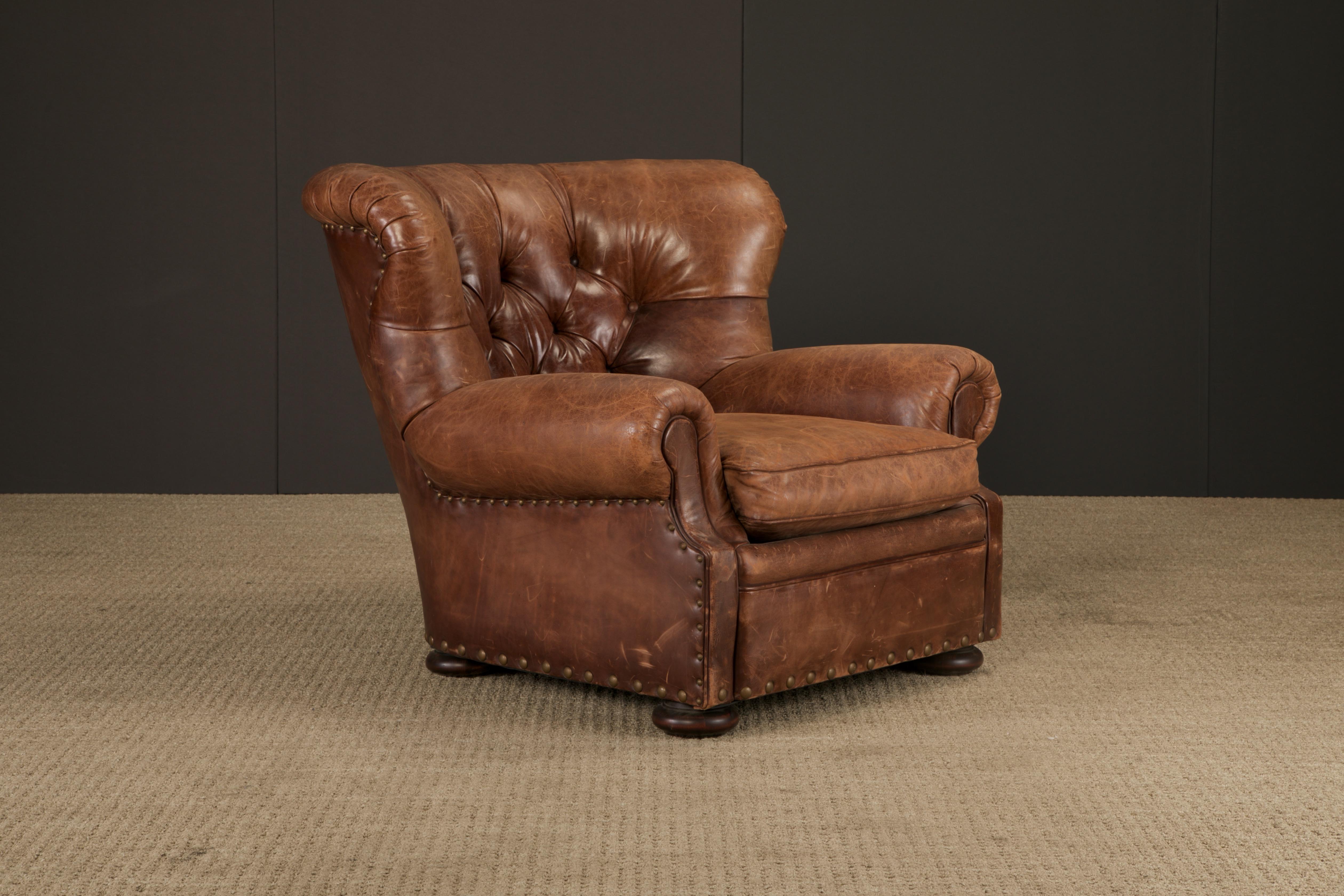 Henredon for Ralph Lauren Thick Leather Wingback Writer's Club Chair, Signed For Sale 2