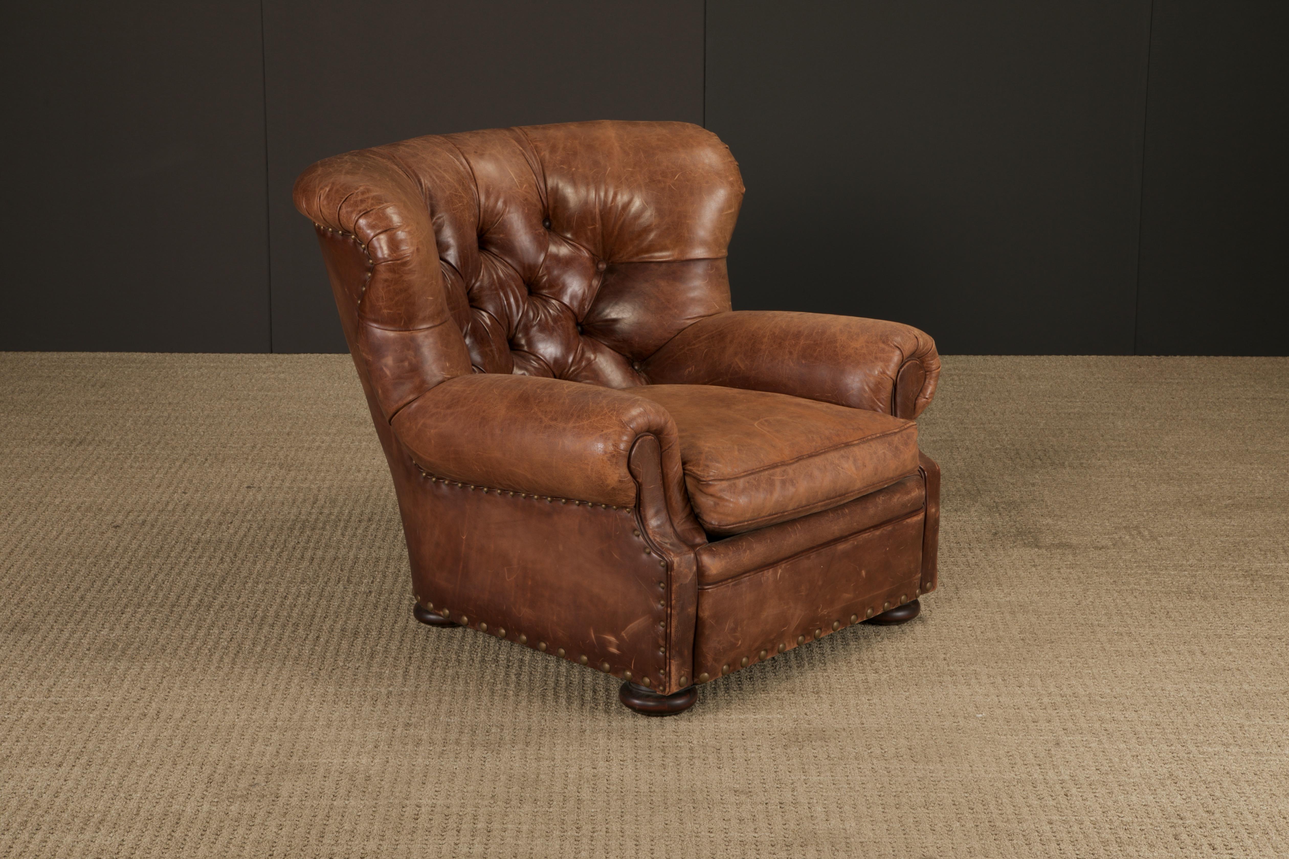 Henredon for Ralph Lauren Thick Leather Wingback Writer's Club Chair, Signed For Sale 3