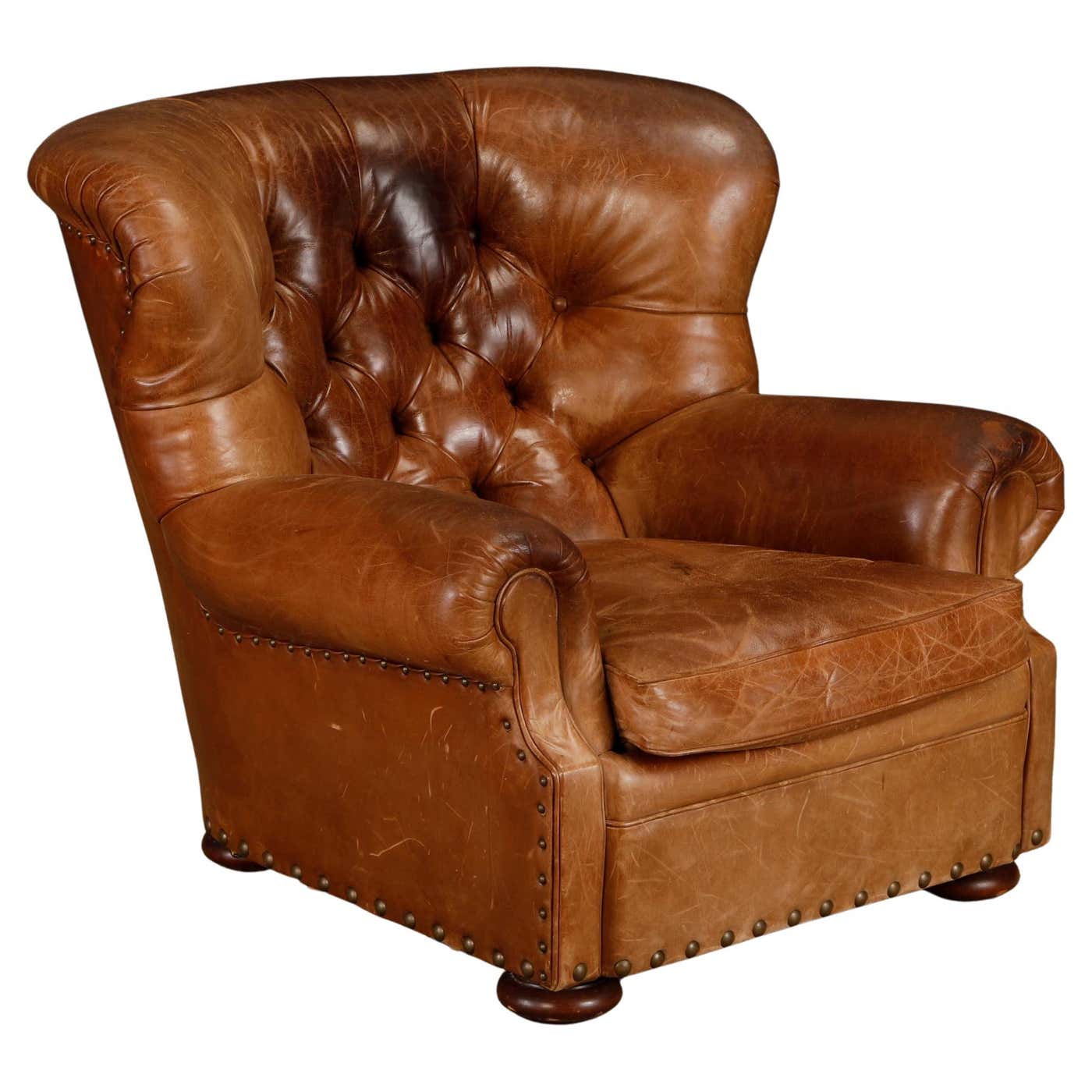Henredon for Ralph Lauren Thick Leather Wingback Writer's Club Chair, Signed