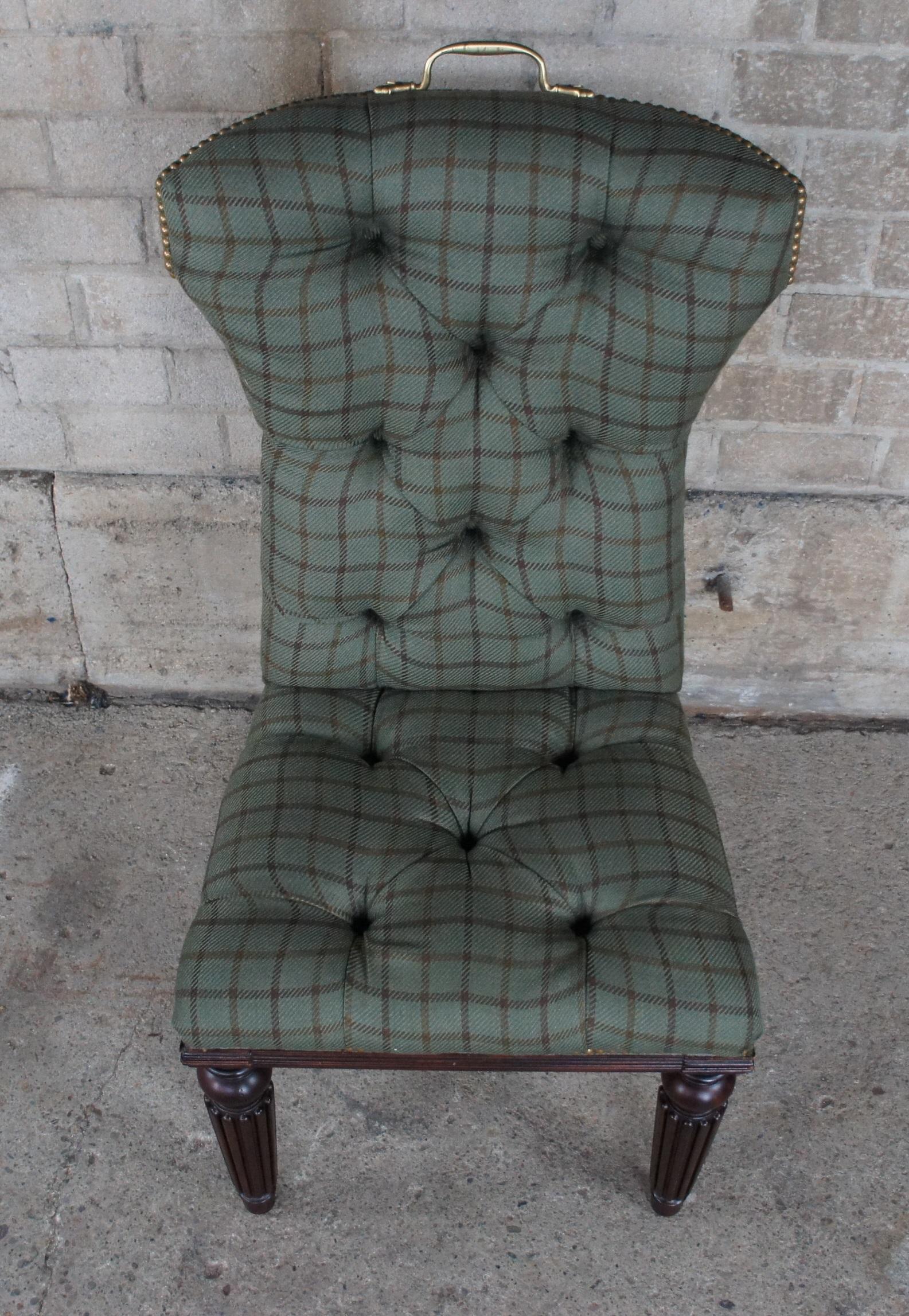 20th Century Henredon for Ralph Lauren Traditional Mahogany & Plaid Side Accent Desk Chair 