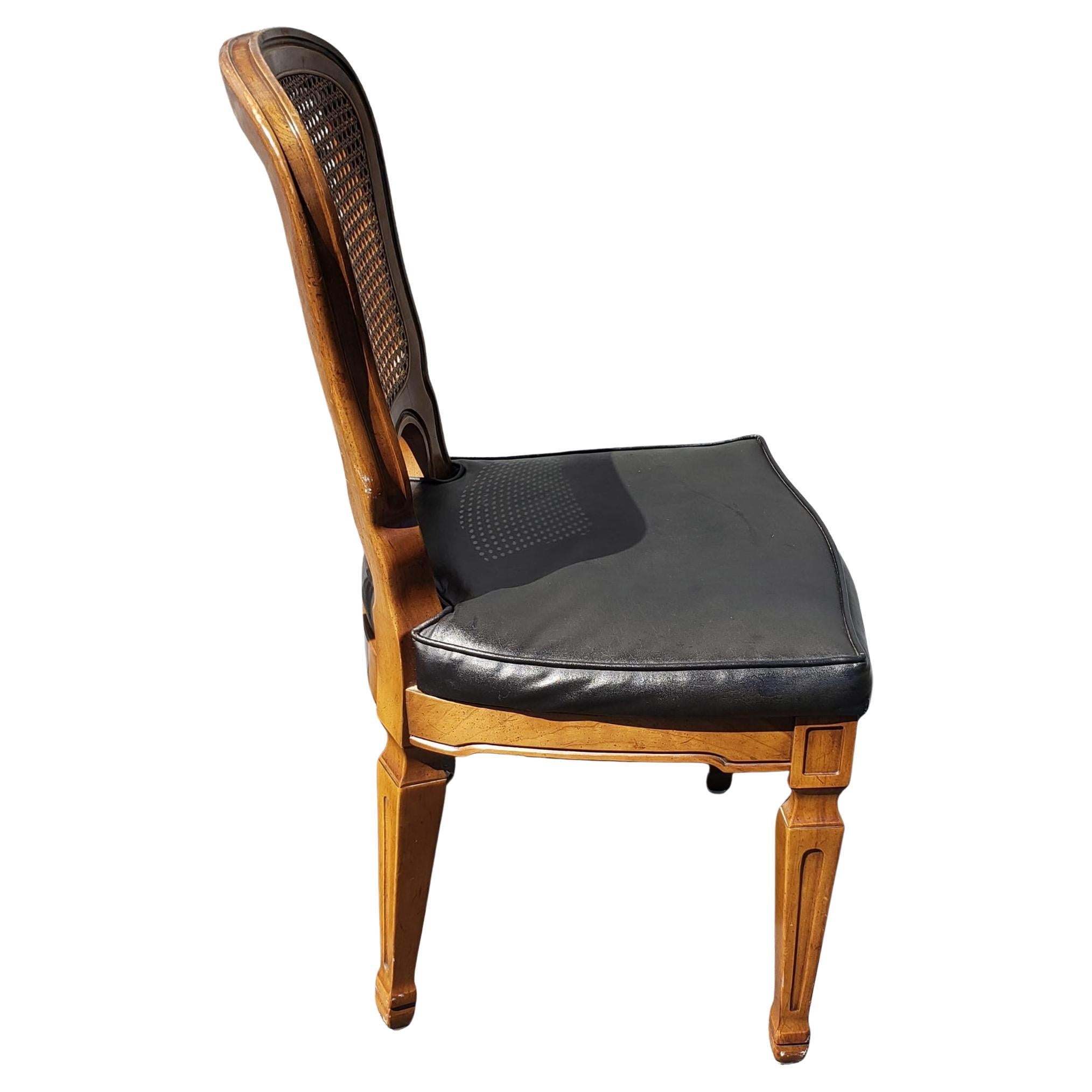 French Provincial Henredon French Country Cane Back w/ Leatherette Seats Dining Chairs, C 1960s