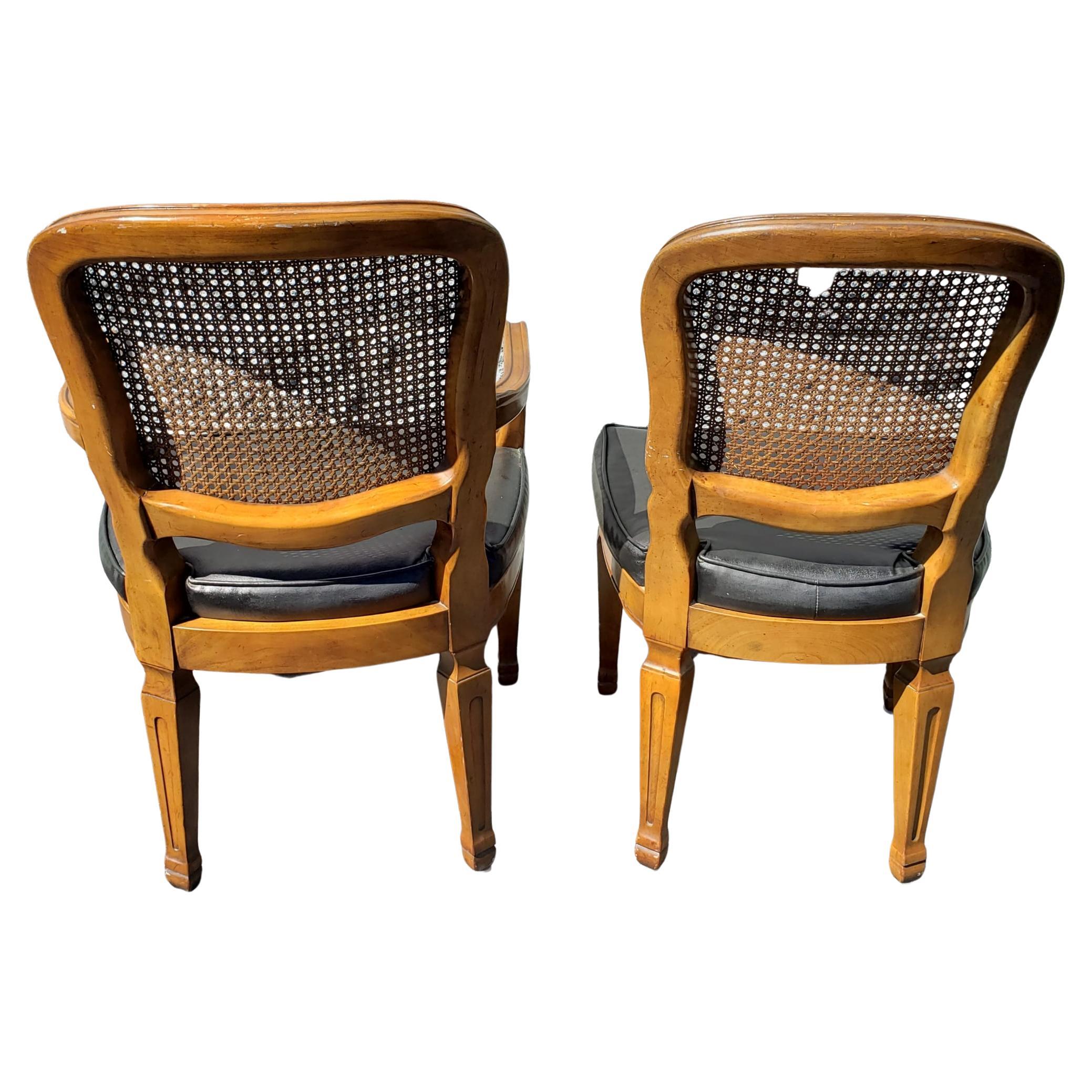 American Henredon French Country Cane Back w/ Leatherette Seats Dining Chairs, C 1960s For Sale