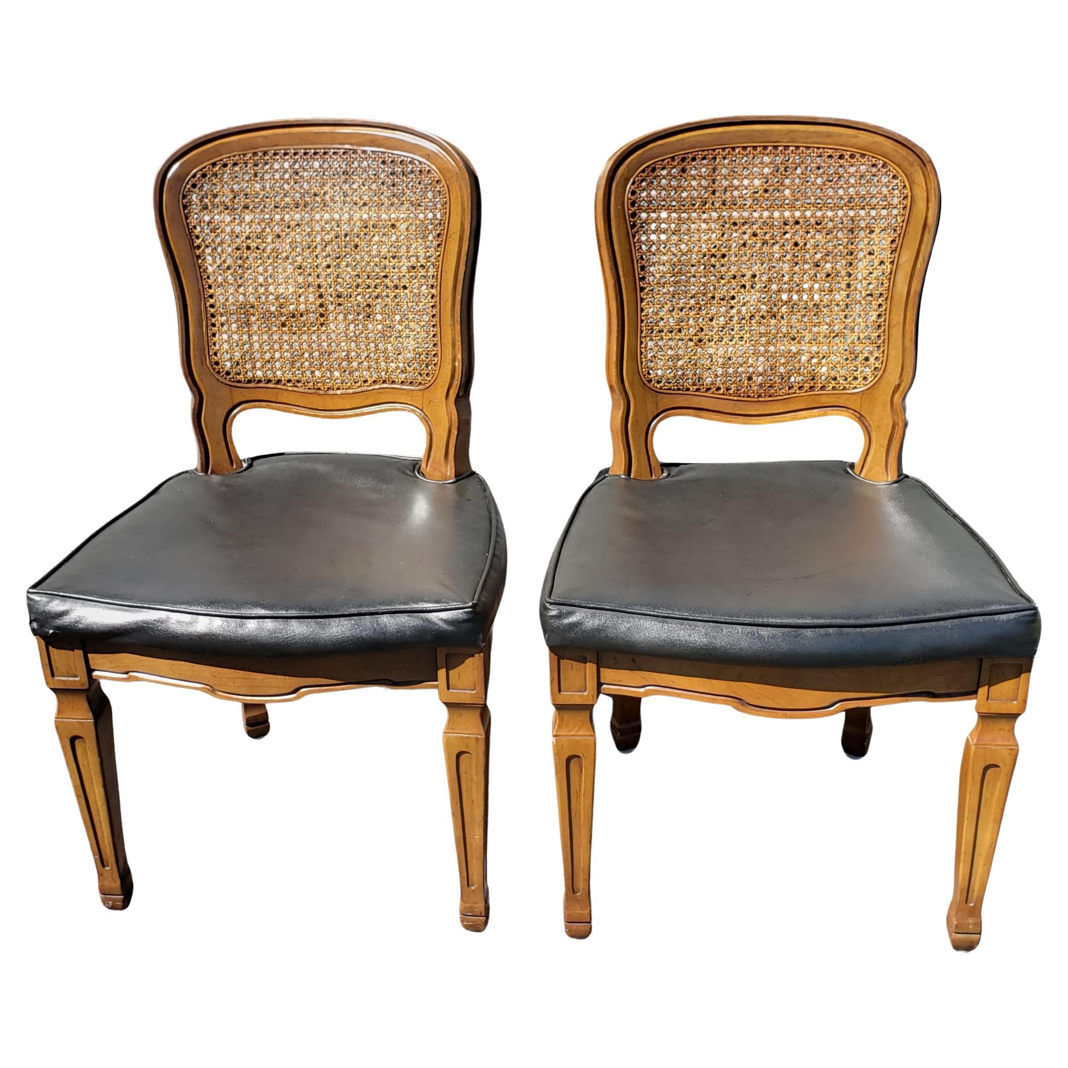 Caning Henredon French Country Cane Back w/ Leatherette Seats Dining Chairs, C 1960s For Sale