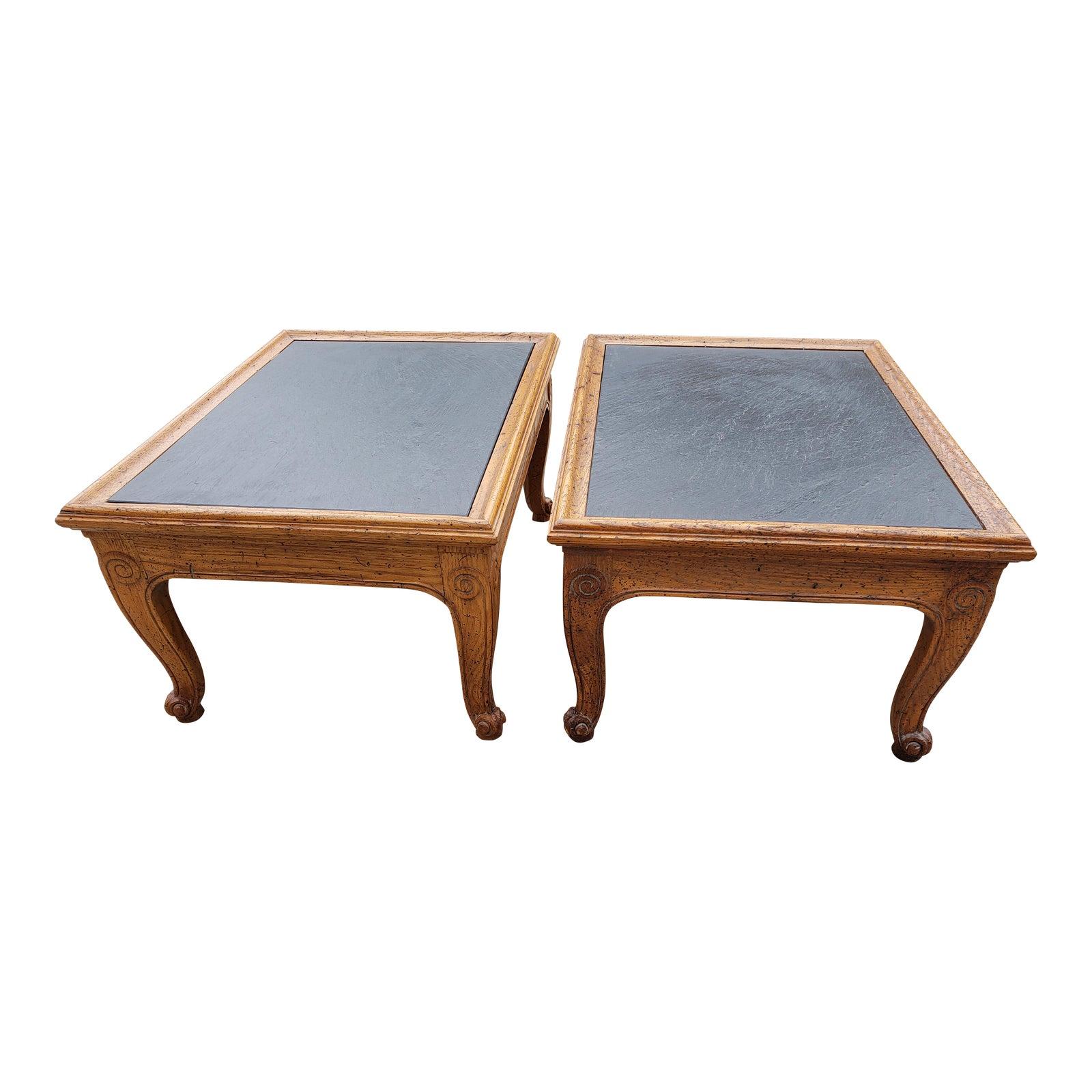 Henredon French Country Oak and Slate End Tables, a Pair For Sale