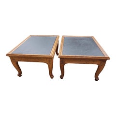 Henredon French Country Oak and Slate End Tables, a Pair