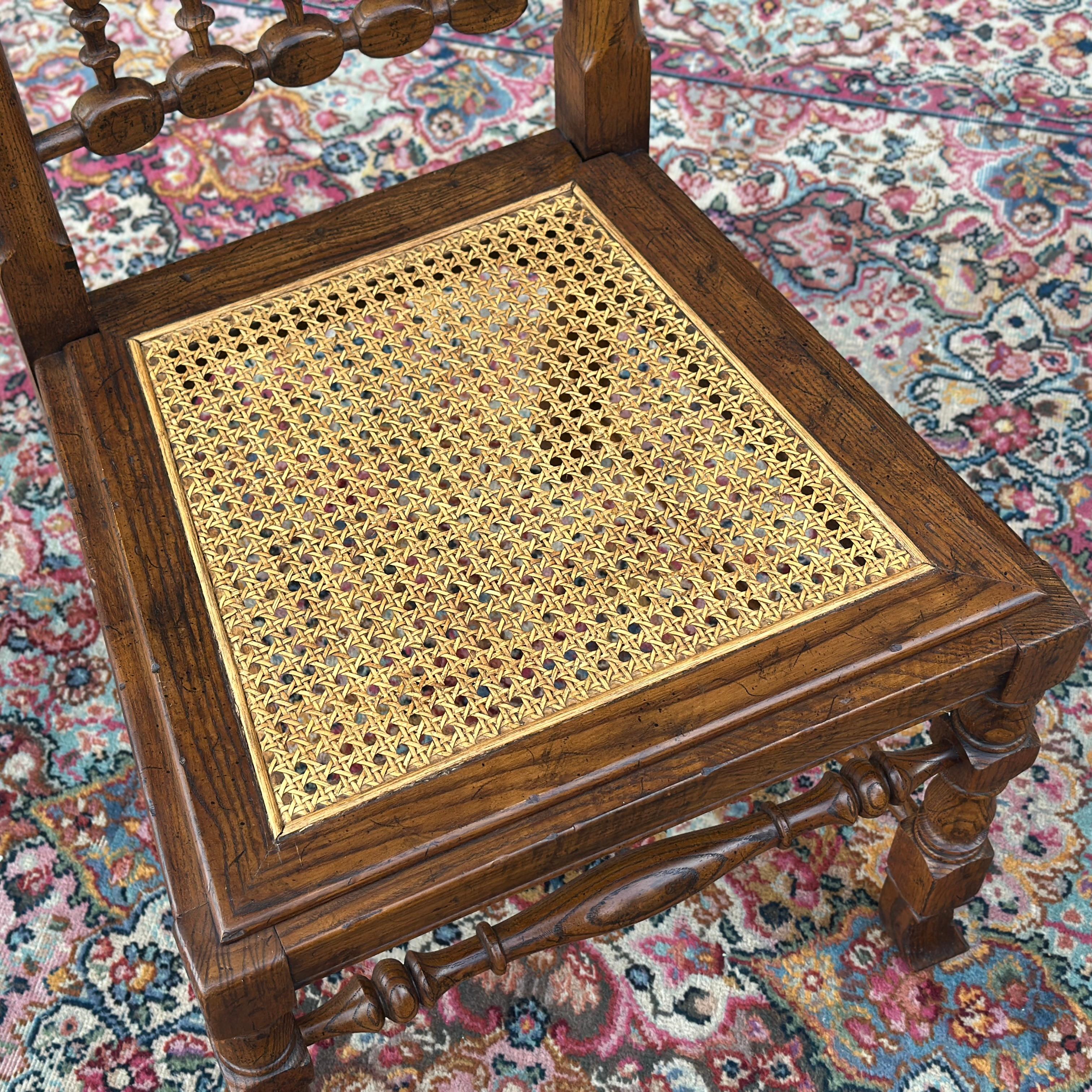French Provincial Henredon French Country Oak Dining Side Chair With Caned Seat & Spindle Back For Sale