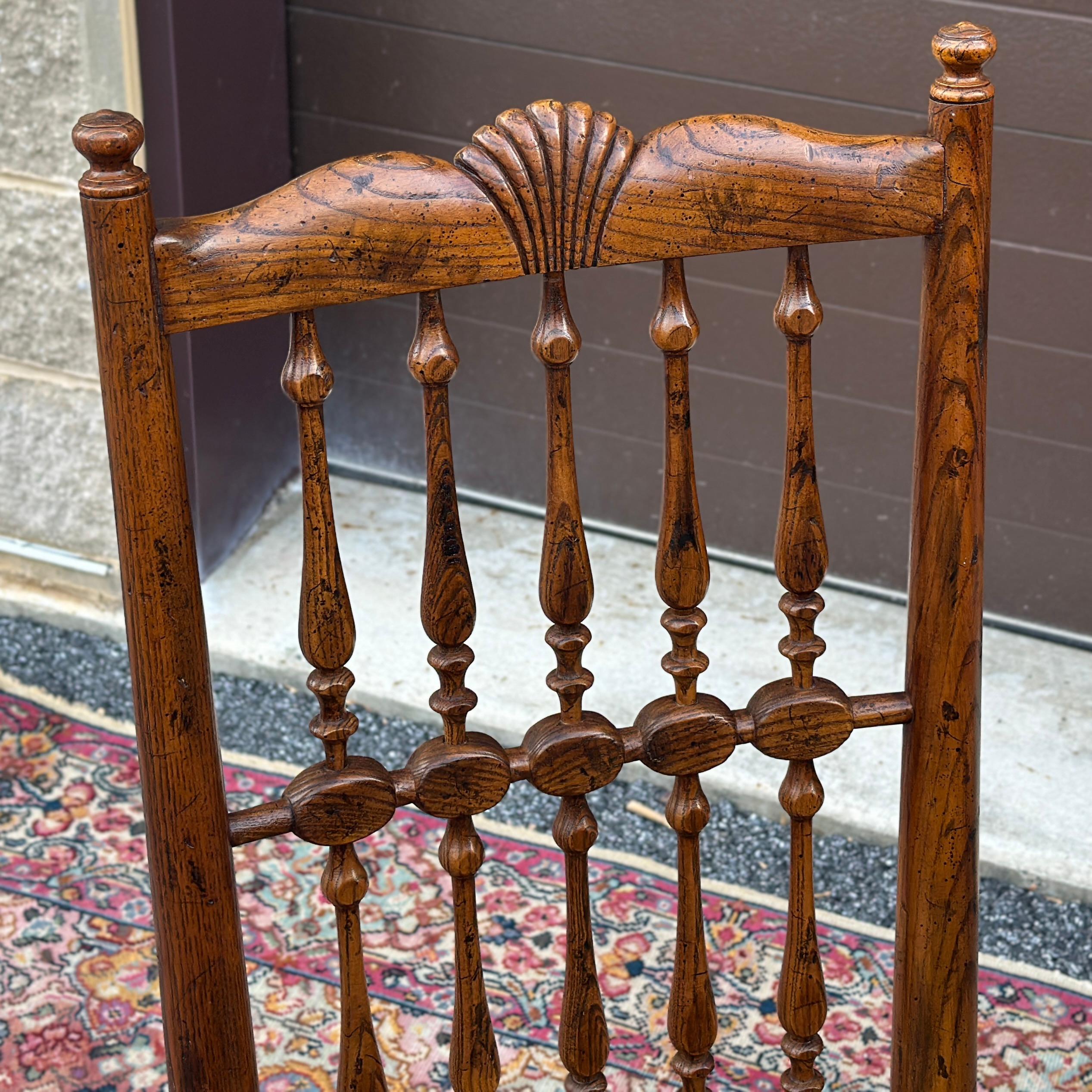 American Henredon French Country Oak Dining Side Chair With Caned Seat & Spindle Back For Sale