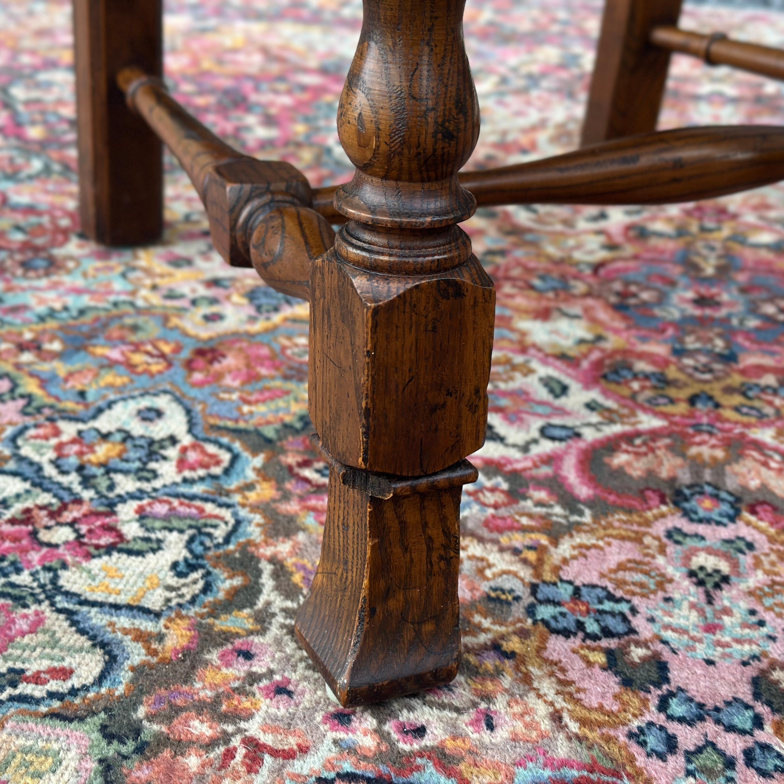 Hand-Crafted Henredon French Country Oak Dining Side Chair With Caned Seat & Spindle Back For Sale