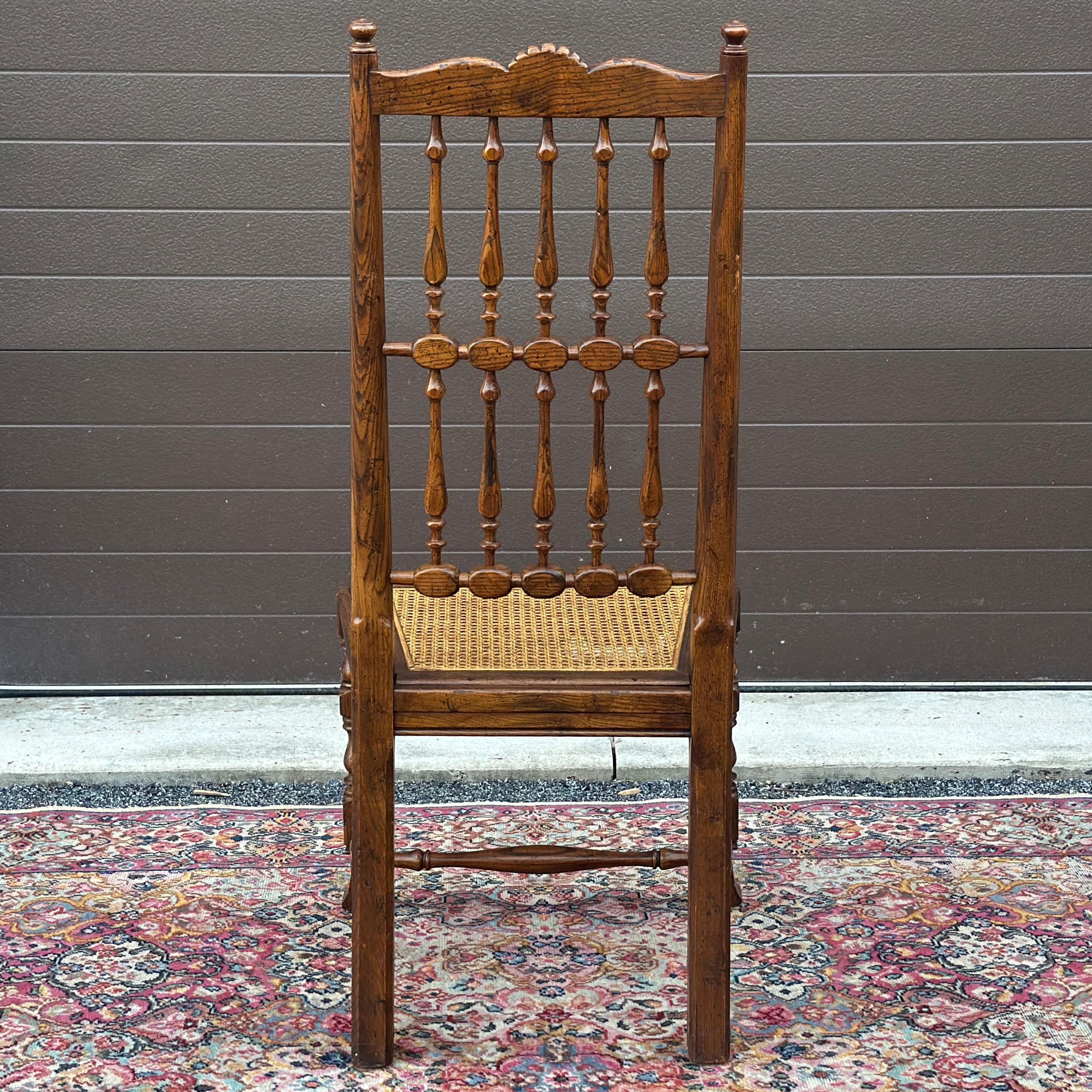 20th Century Henredon French Country Oak Dining Side Chair With Caned Seat & Spindle Back For Sale