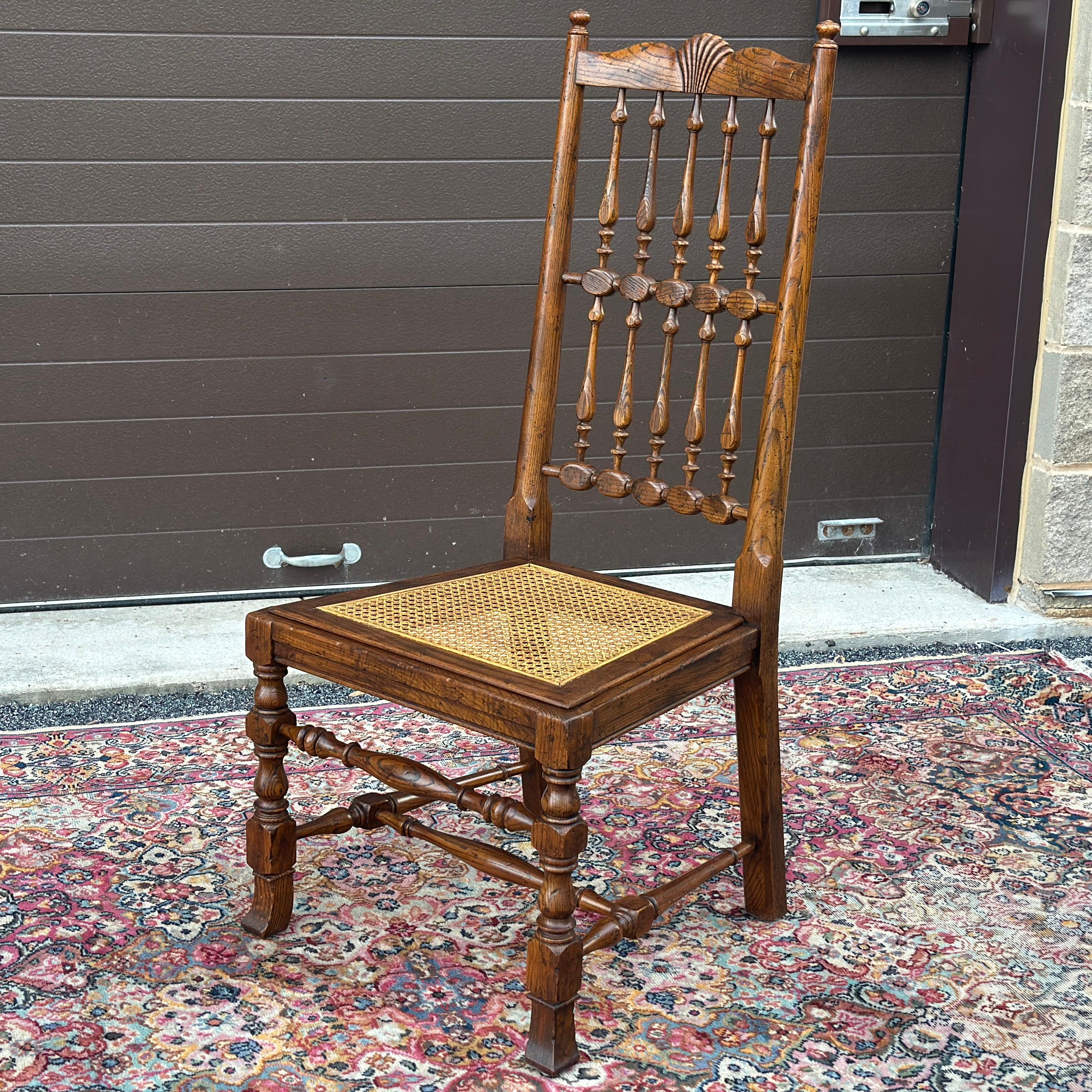 Henredon French Country Oak Dining Side Chair With Caned Seat & Spindle Back For Sale 1