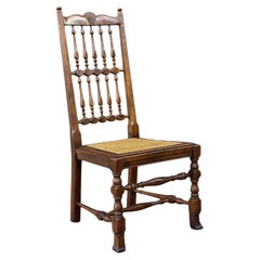 Henredon Silla Auxiliar de Comedor de Roble de la Campiña Francesa con Asiento de Caña y Respaldo de Huso