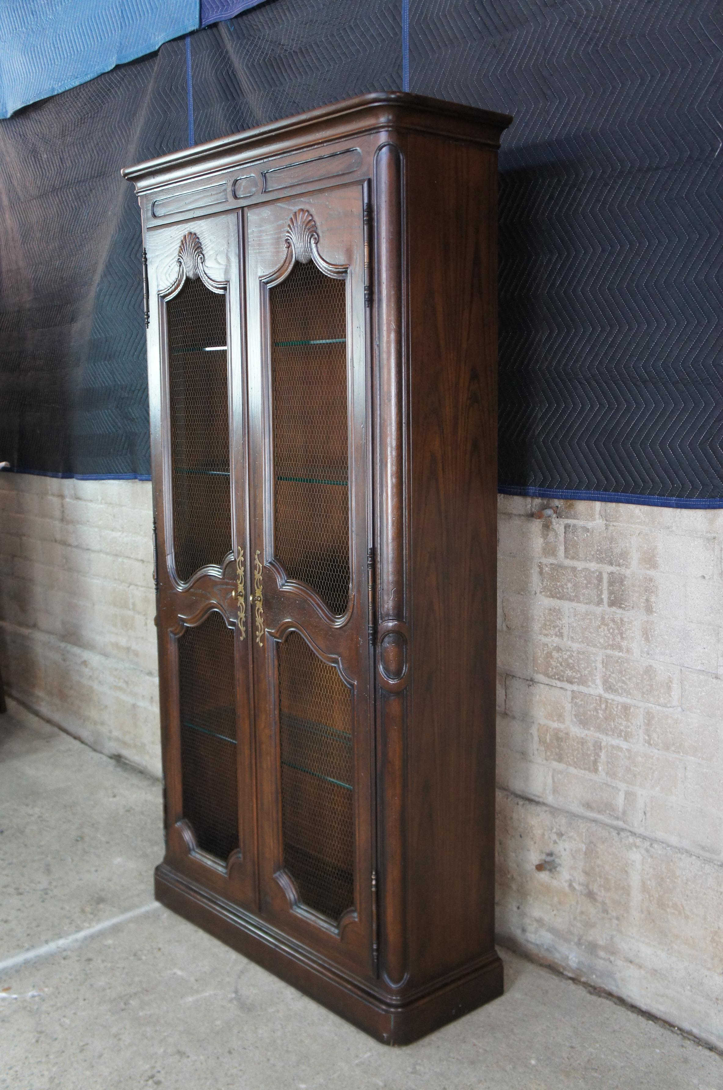 Silk Henredon French Country Oak Lattice Door China Display Curio Cabinet Bookcase