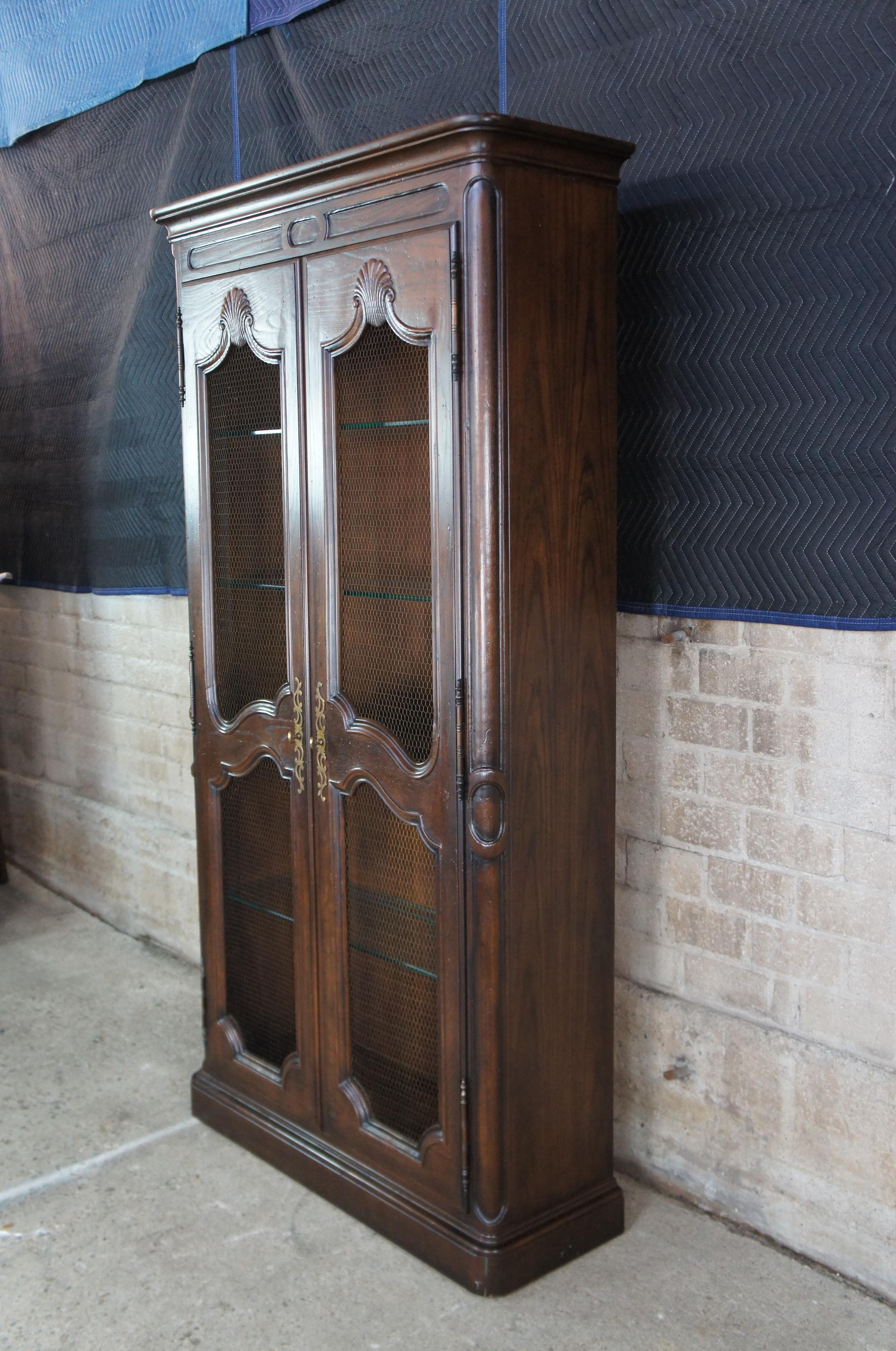 Henredon French Country Oak Lattice Door China Display Curio Cabinet Bookcase 1