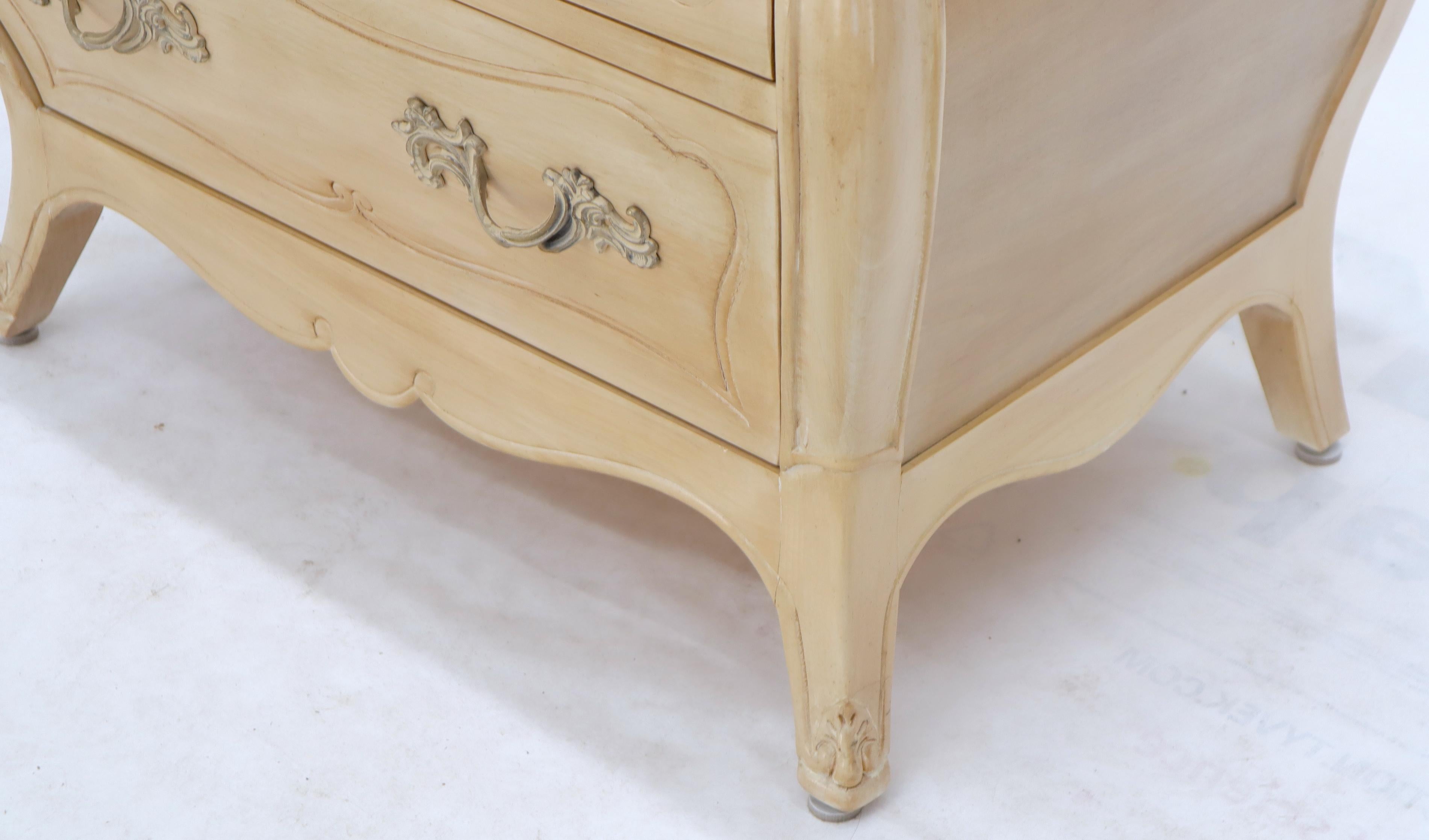 Henredon French Country White Wash Finish Bombe Nightstands End Side Tables 5
